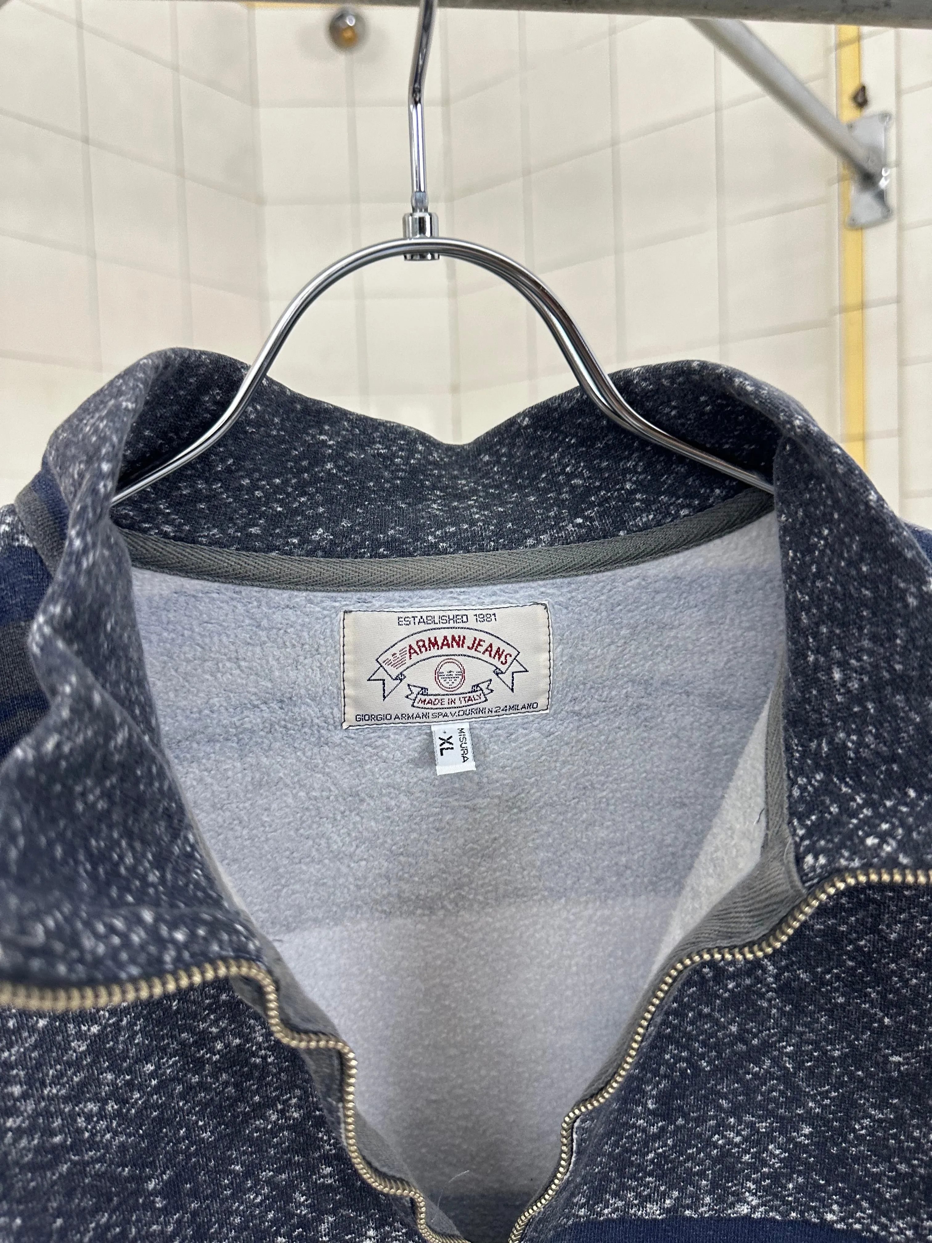 1980s Armani Graphic Quarter Zip Pullover - Size L