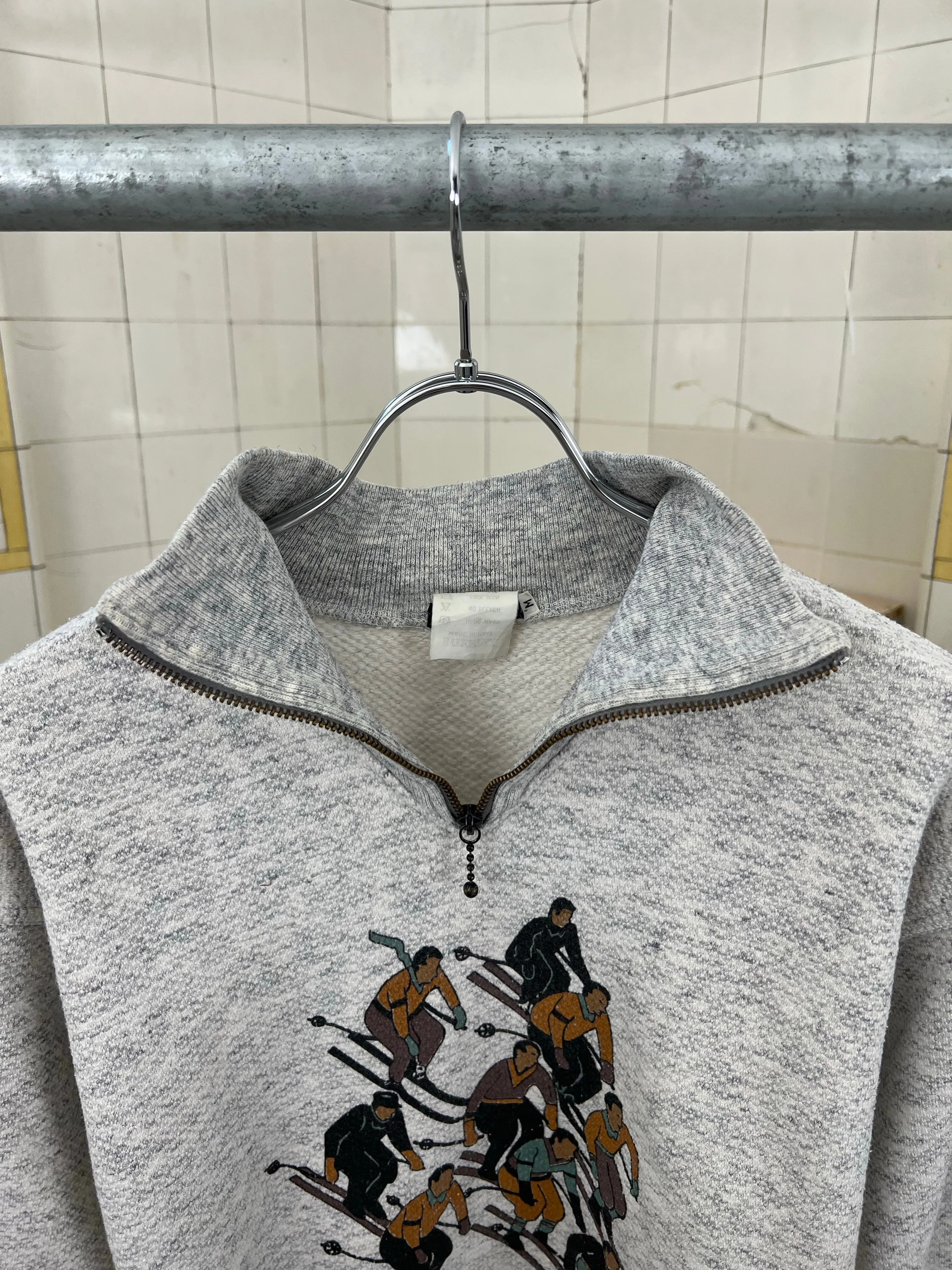 1980s Armani Quarter Zip Sweater with Skiing Graphic - Size M