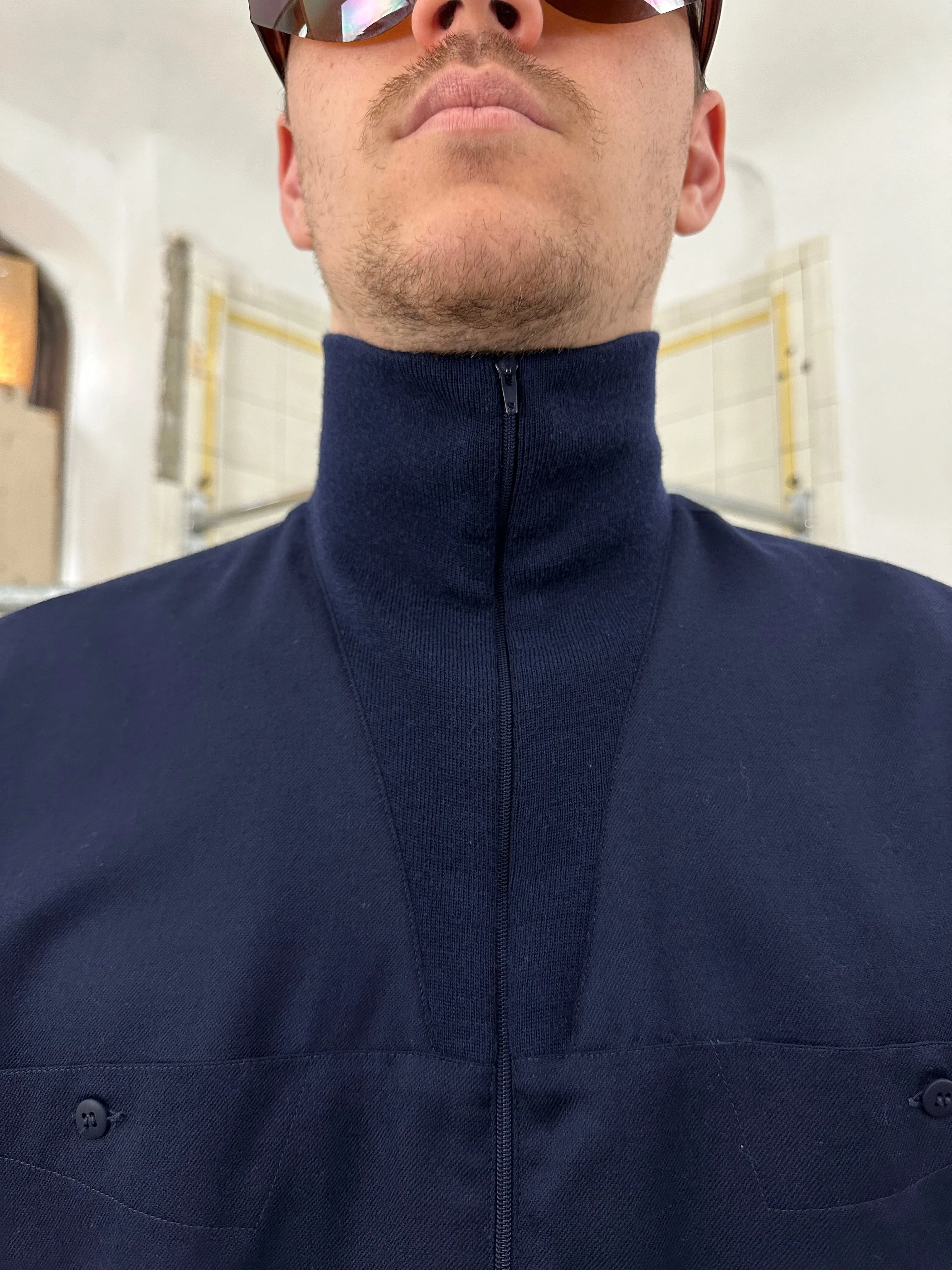 1980s Claude Montana Wool Mock Neck Quarter Zip Shirt - Size M