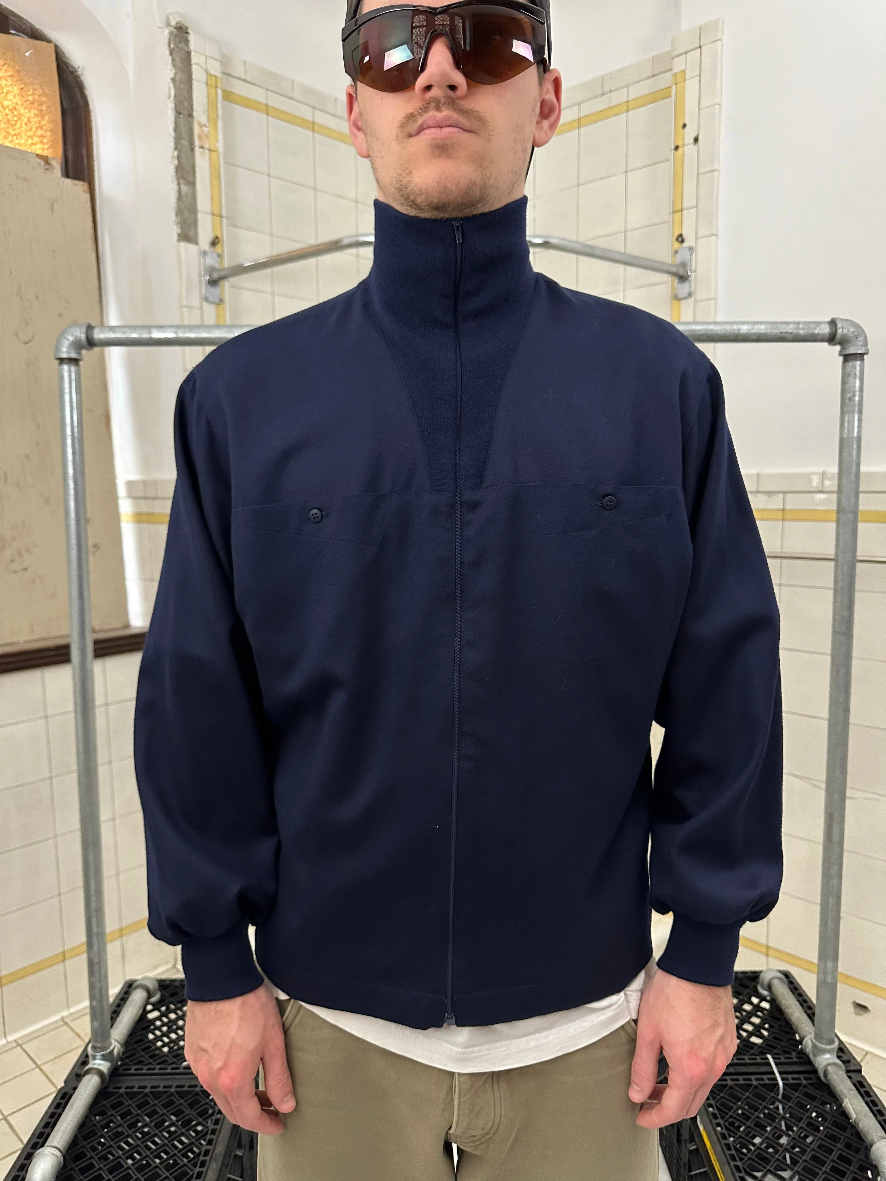 1980s Claude Montana Wool Mock Neck Quarter Zip Shirt - Size M