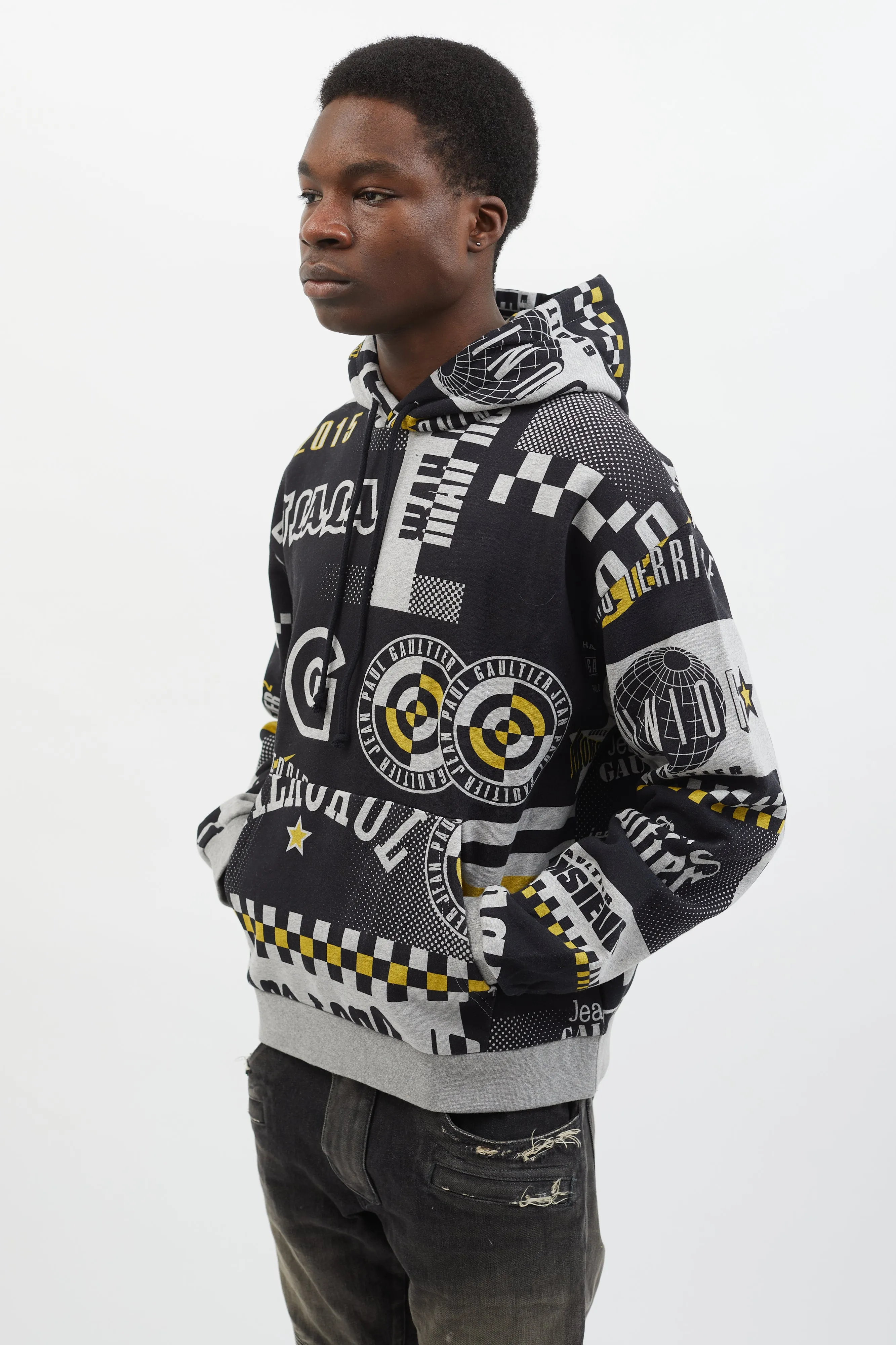 2019 Black & Grey Graphic Print Hoodie