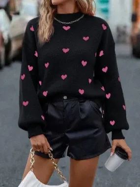 All over heart sweater; Black