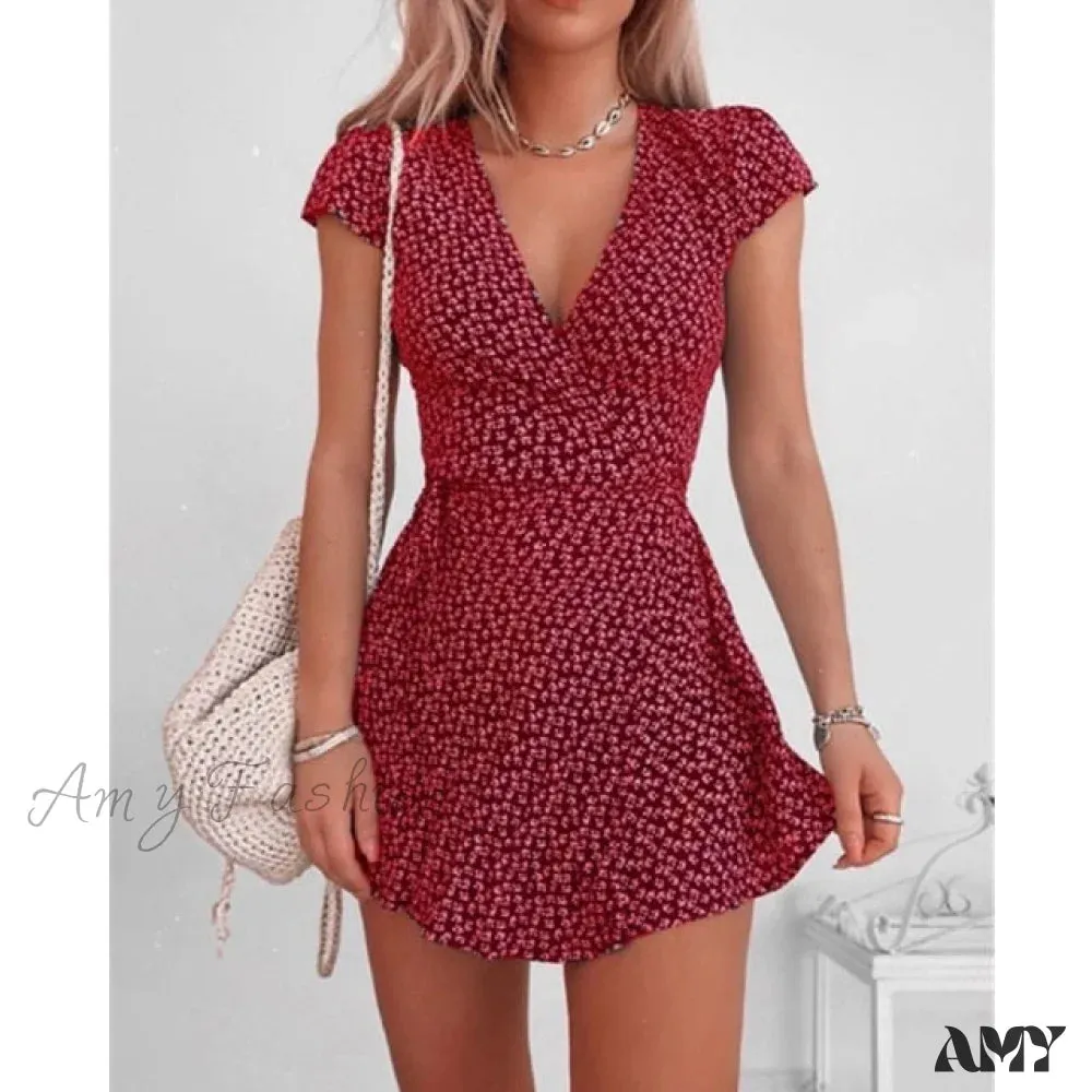 Amy Fashion - Short Sleeve Sexy V-neck Dresses