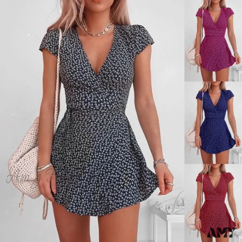 Amy Fashion - Short Sleeve Sexy V-neck Dresses