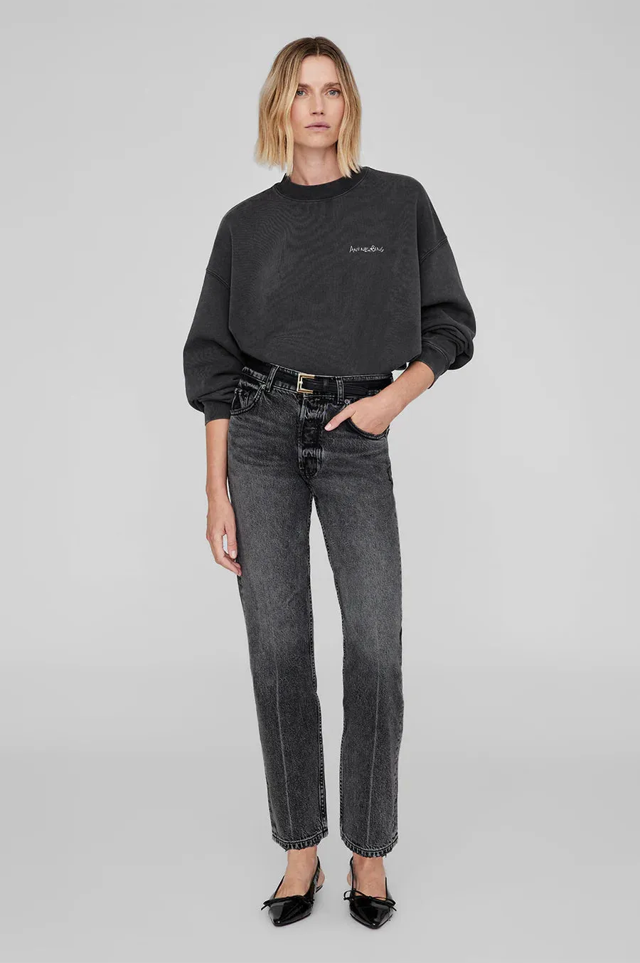 Anine Bing Jaci Sweatshirt Lyrics in Washed Black