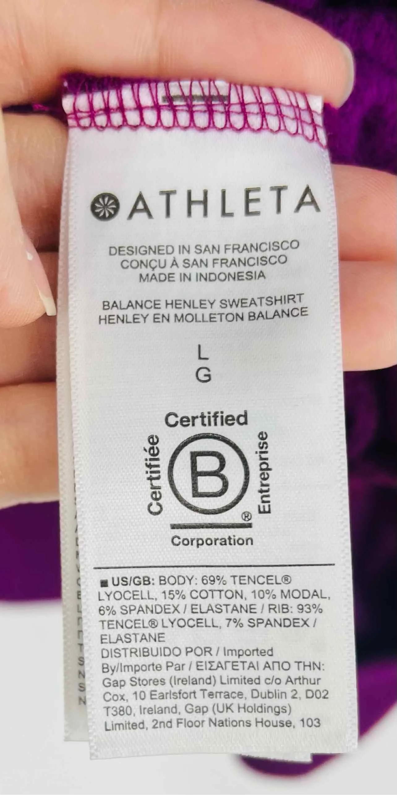 Athleta Size L Purple Henley Tops Top-Long Sleeve