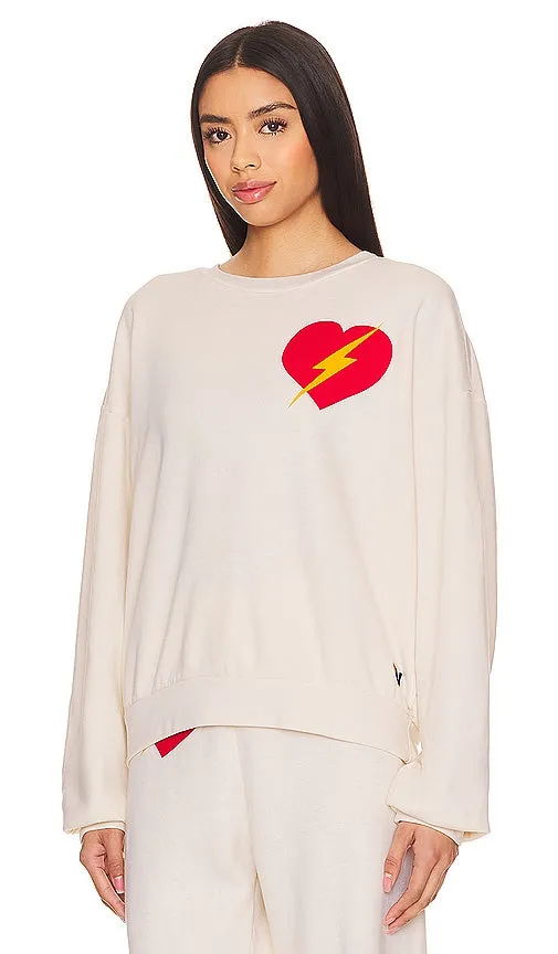 Aviator Nation Bolt Heart Crew Neck Sweatshirt in Cream