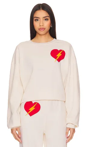 Aviator Nation Bolt Heart Crew Neck Sweatshirt in Cream