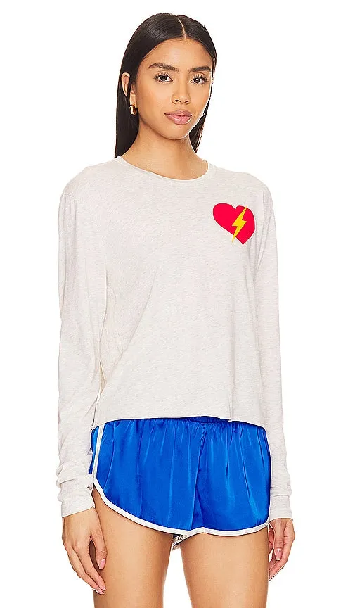 Aviator Nation Bolt Heart Long Sleeve Boyfriend Tee in White