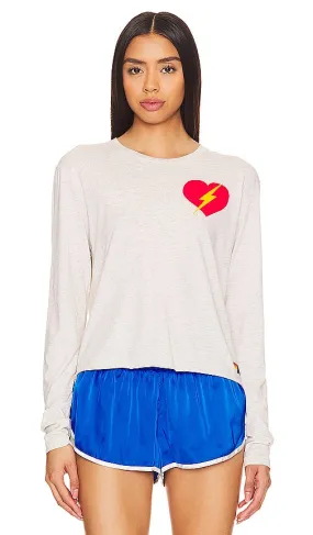 Aviator Nation Bolt Heart Long Sleeve Boyfriend Tee in White