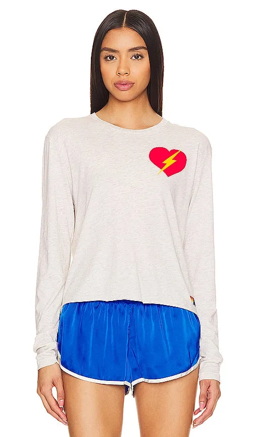 Aviator Nation Bolt Heart Long Sleeve Boyfriend Tee in White