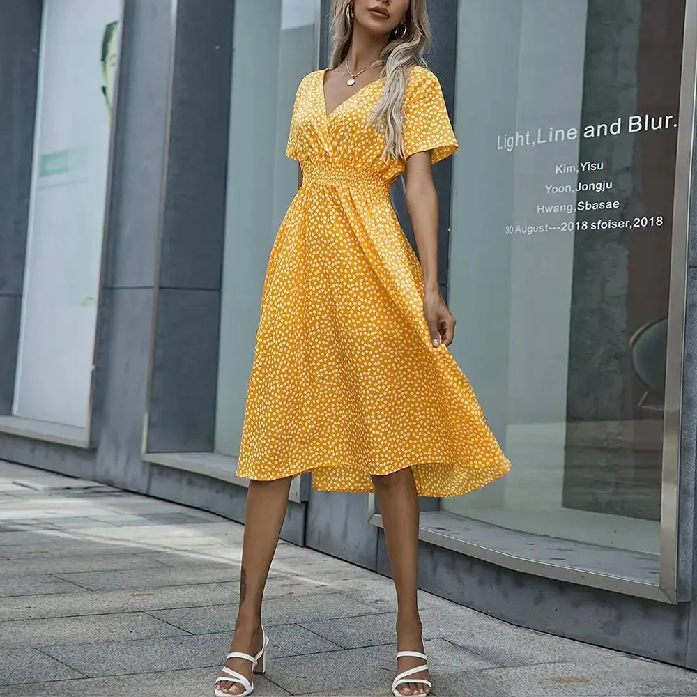 Beach Vacation Floral High Waist Pullover Bohemian Printed Casual Summer Dress