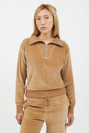 Beige Velvet 2 Piece Tracksuit