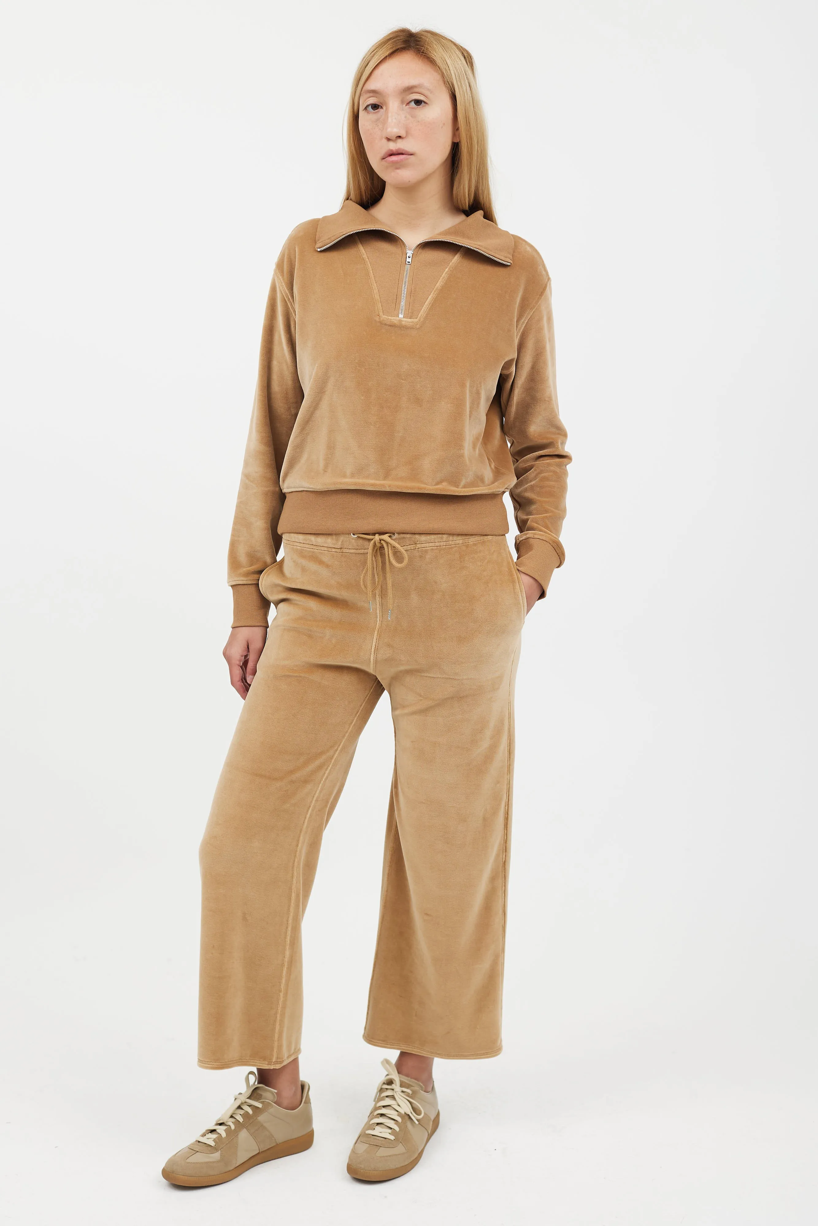 Beige Velvet 2 Piece Tracksuit