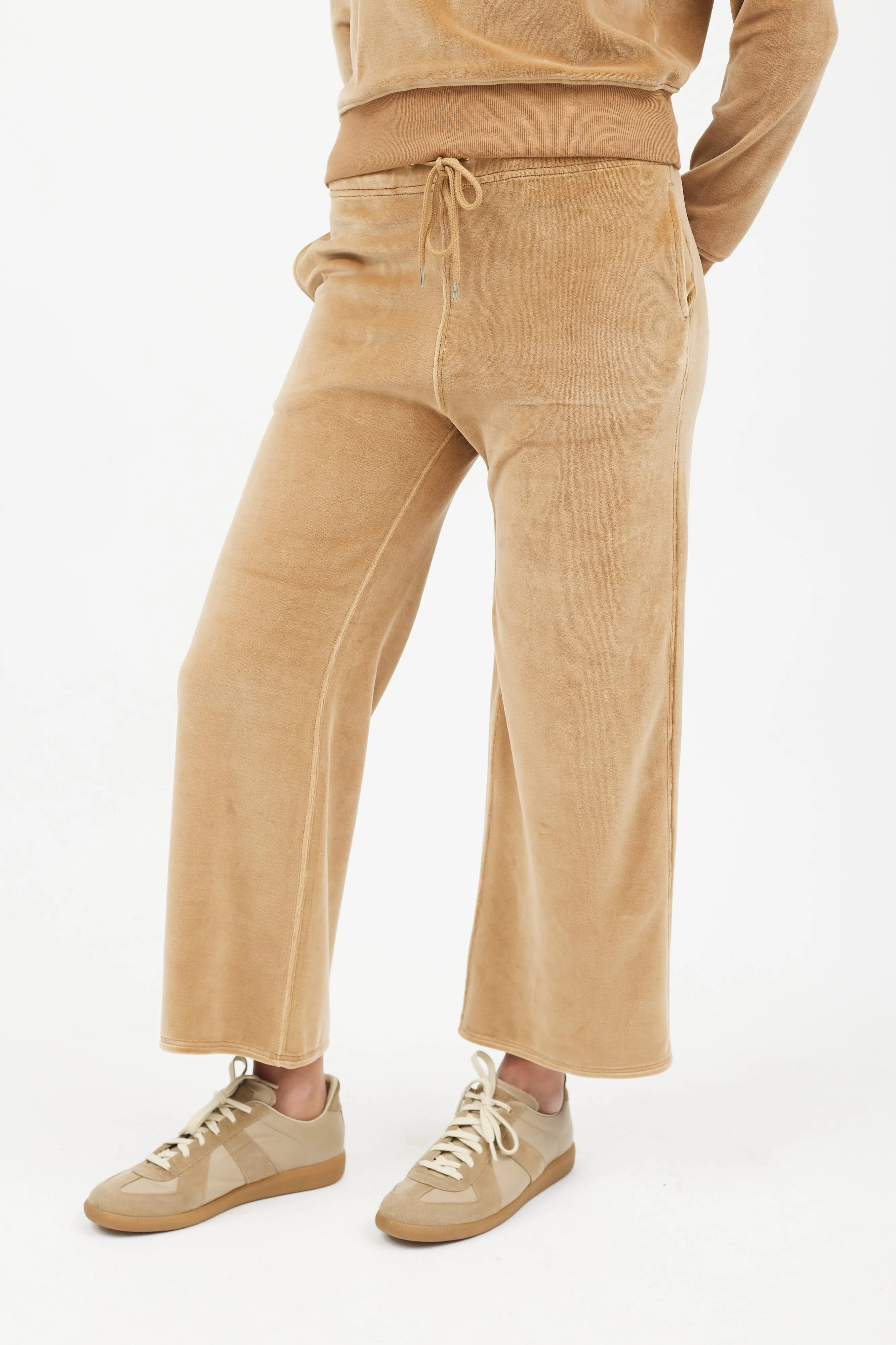 Beige Velvet 2 Piece Tracksuit