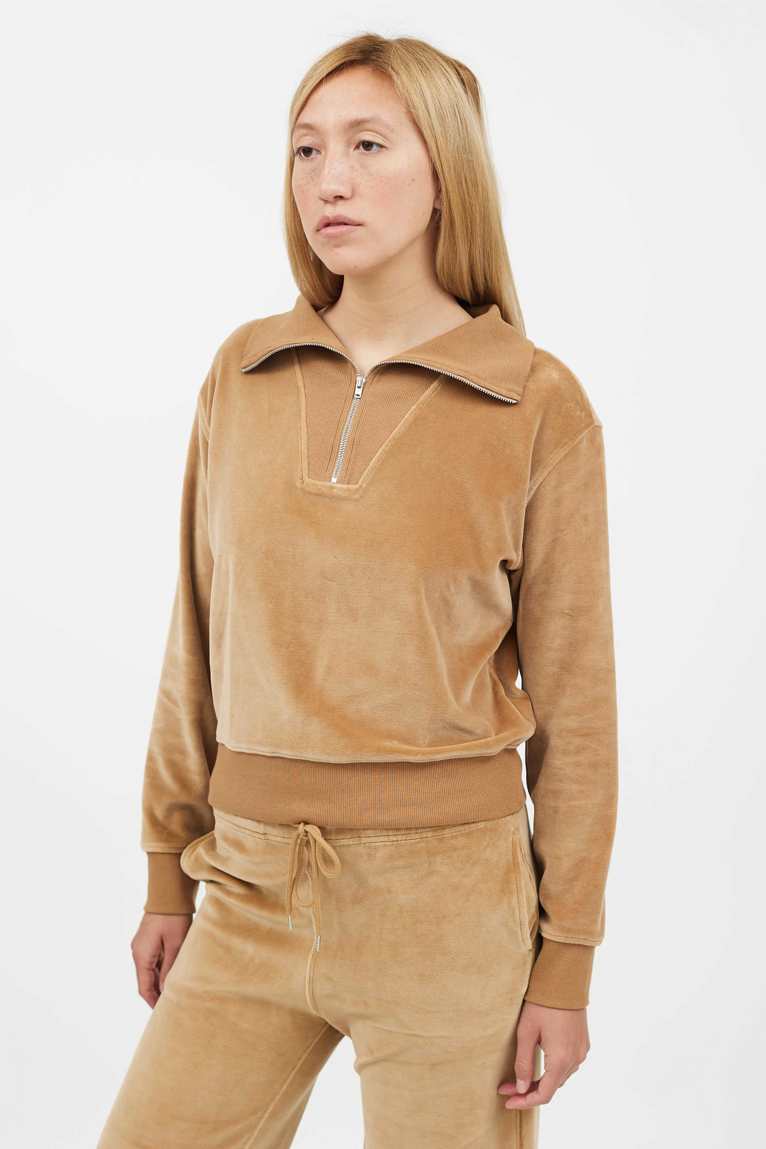 Beige Velvet 2 Piece Tracksuit