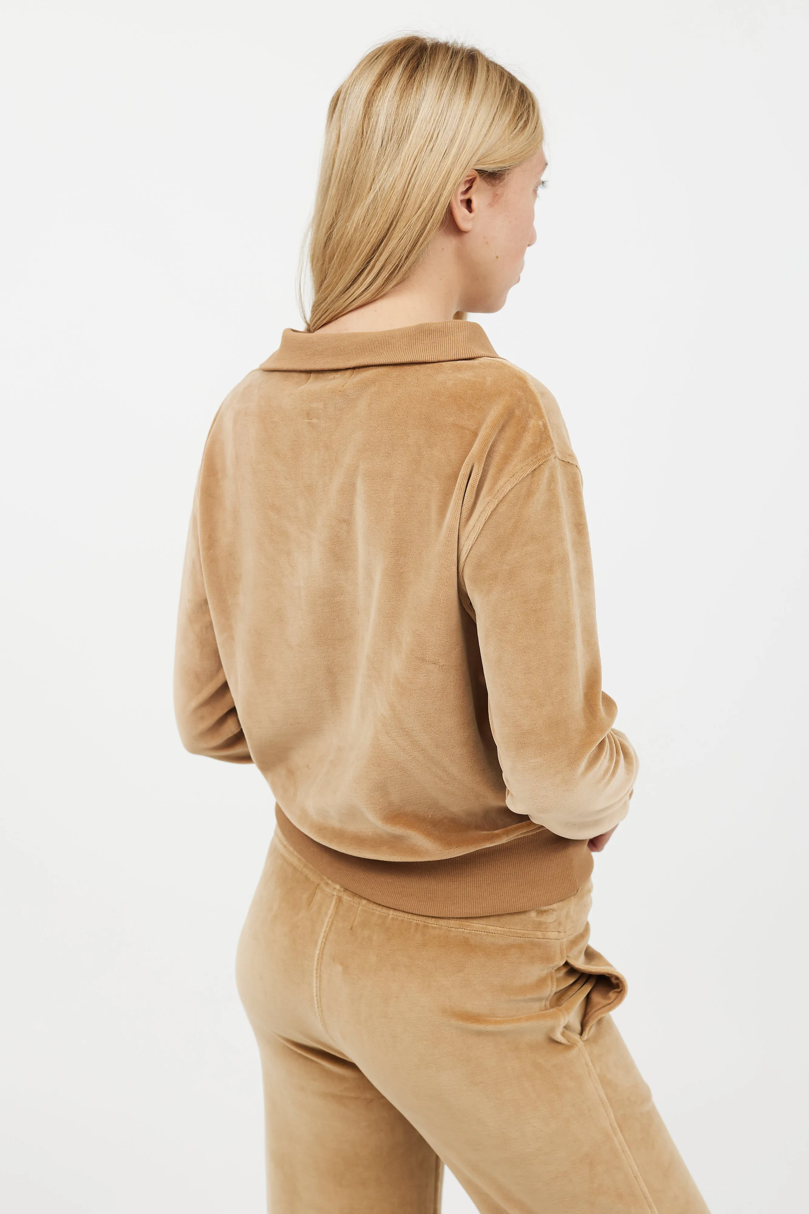 Beige Velvet 2 Piece Tracksuit