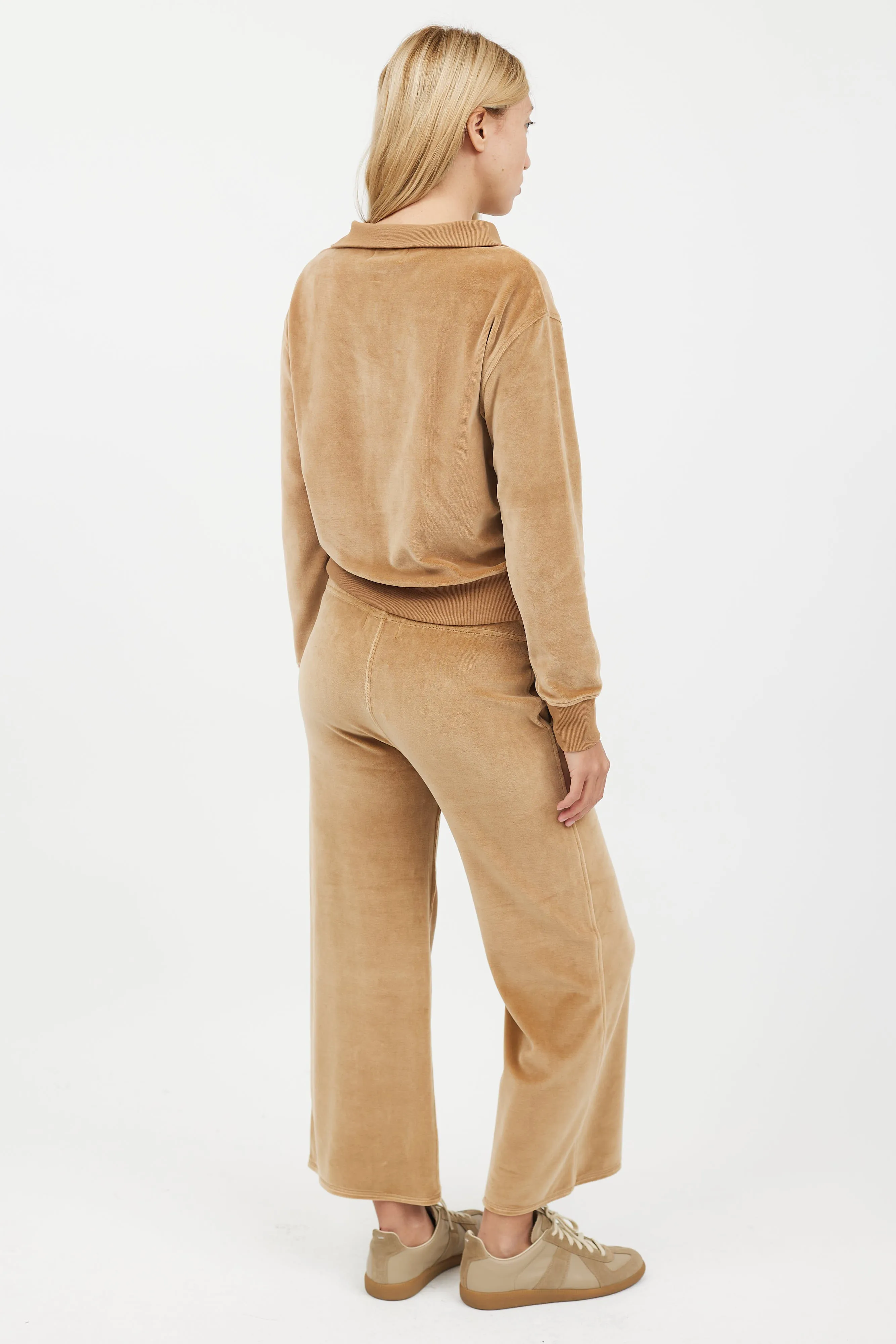 Beige Velvet 2 Piece Tracksuit