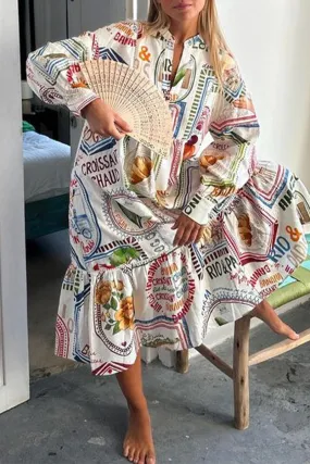 BerryBetty - Casual Geometric Printing O Neck Shirt Dress Dresses