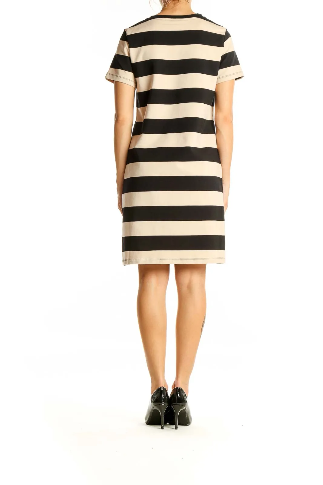 Black and Beige Striped T-Shirt Dress