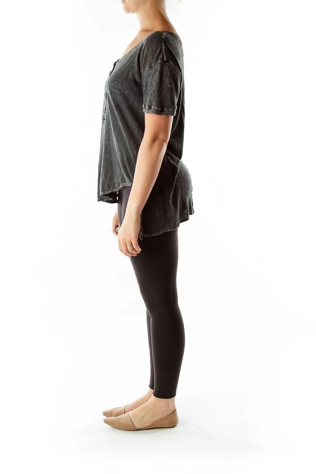 Black Burnout Henley Top