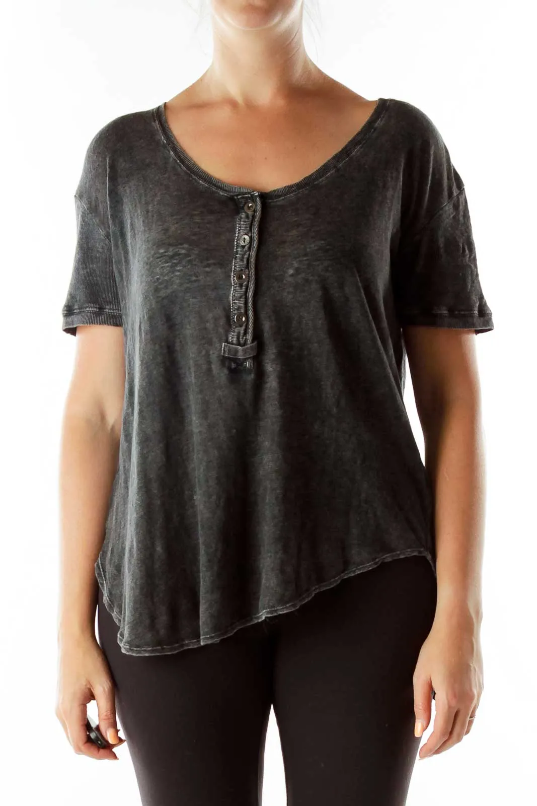 Black Burnout Henley Top