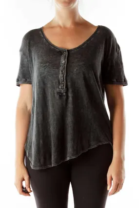 Black Burnout Henley Top