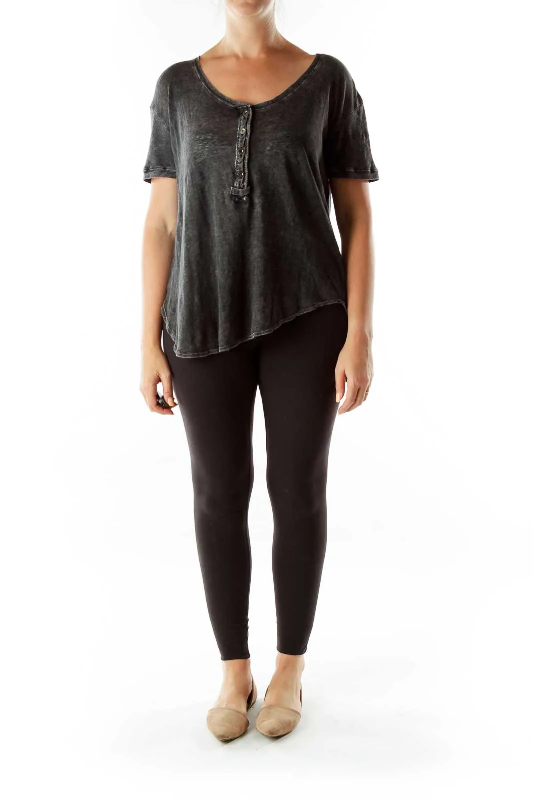 Black Burnout Henley Top