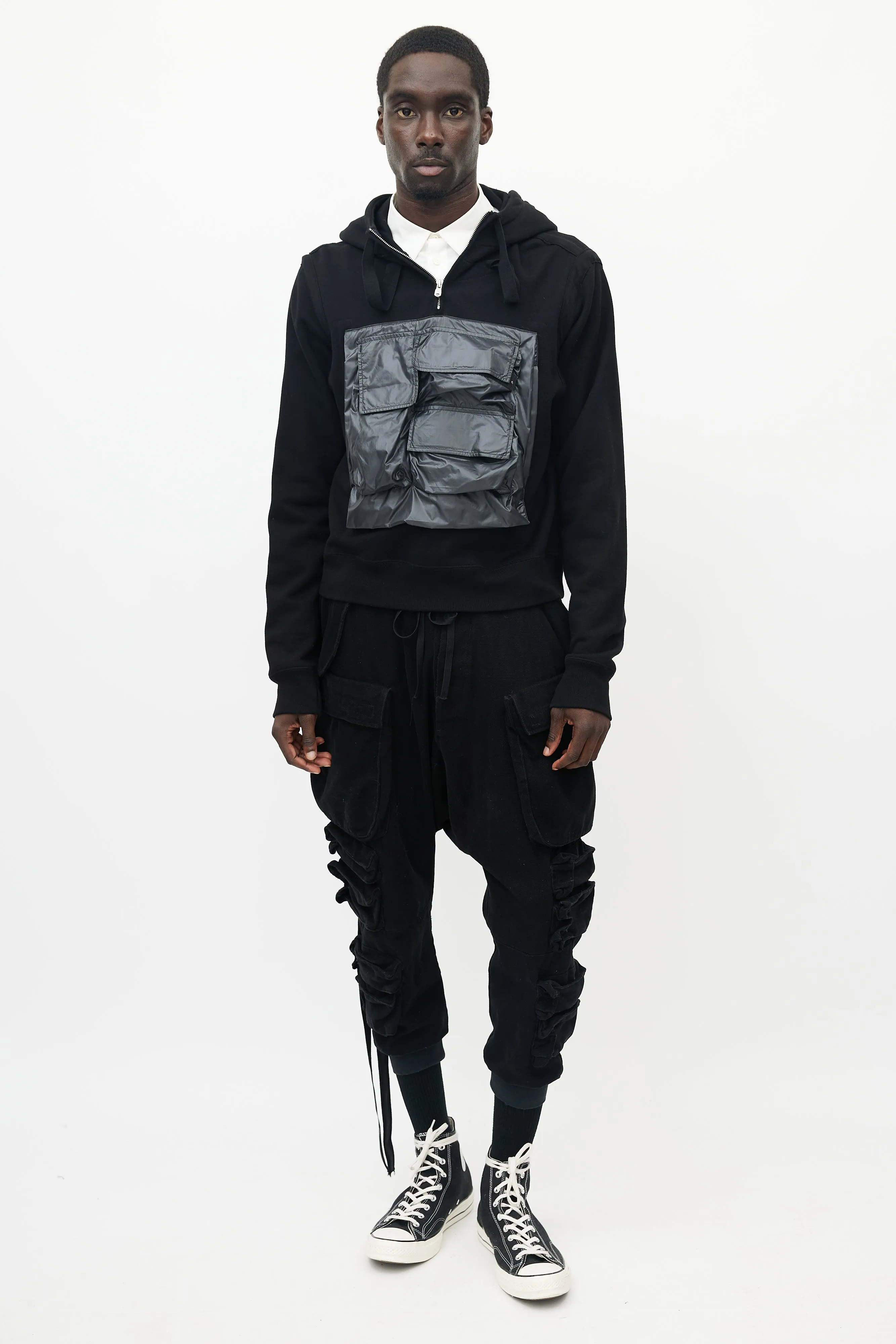 Black Quarter Zip Cargo Hoodie