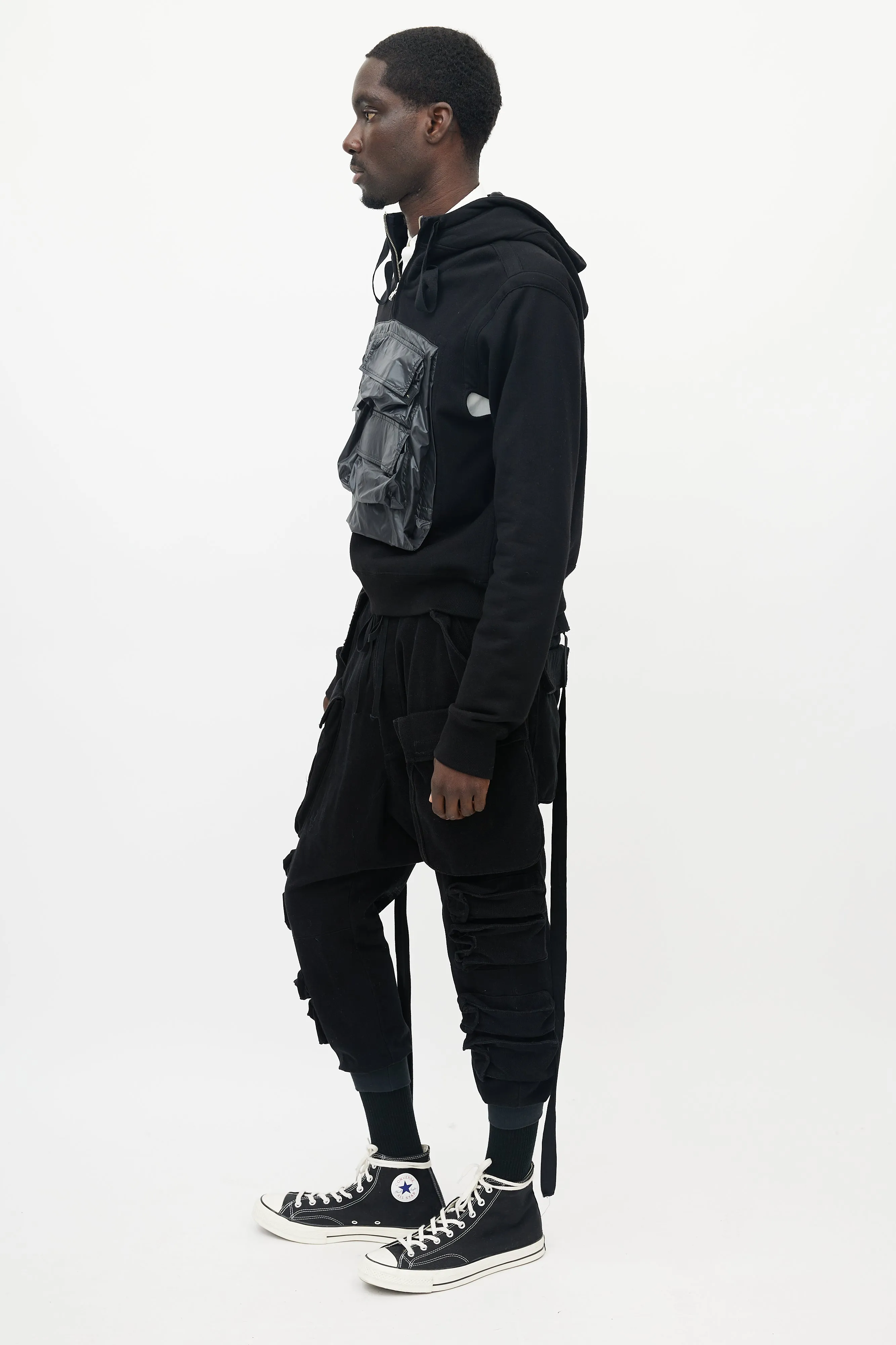 Black Quarter Zip Cargo Hoodie
