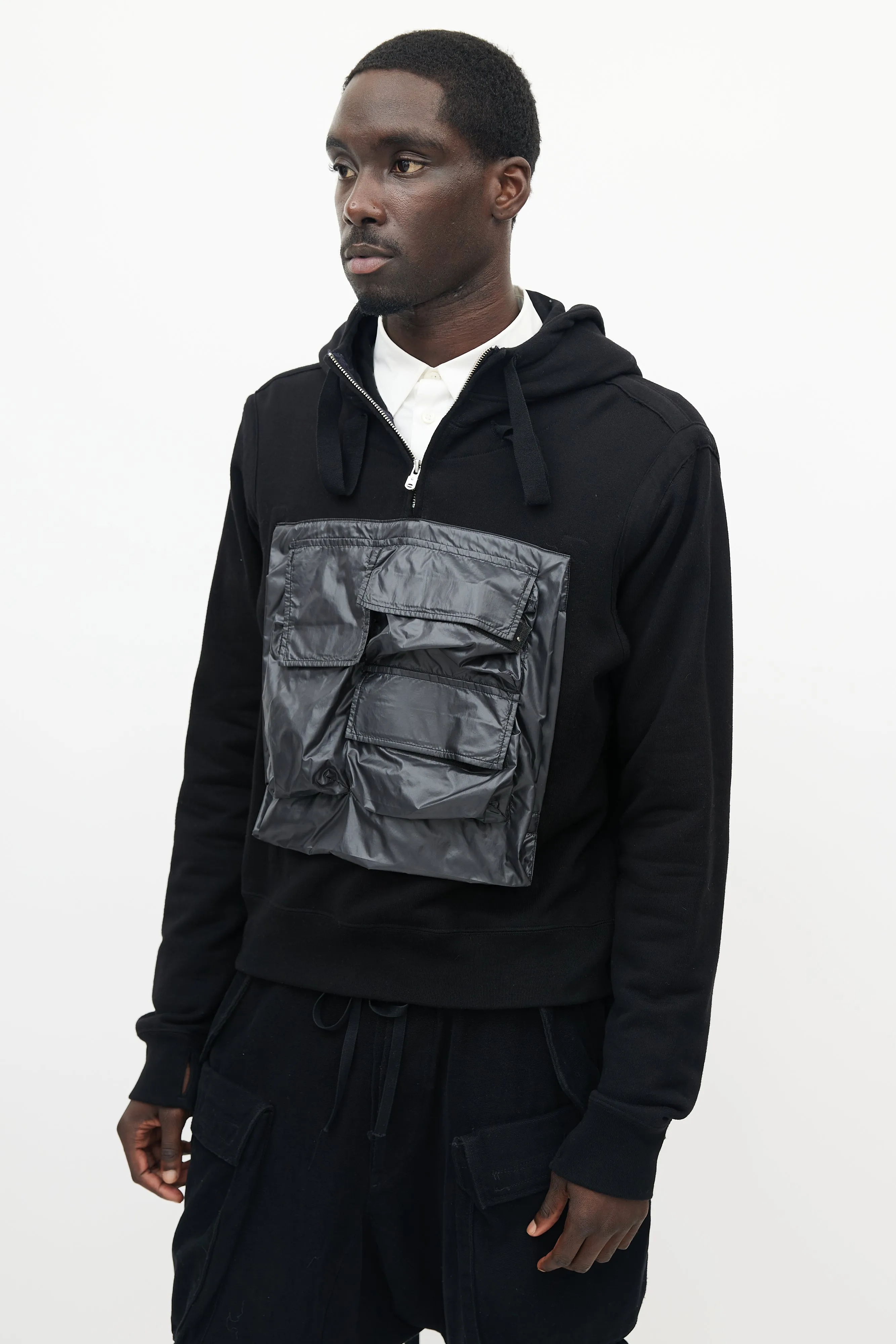 Black Quarter Zip Cargo Hoodie