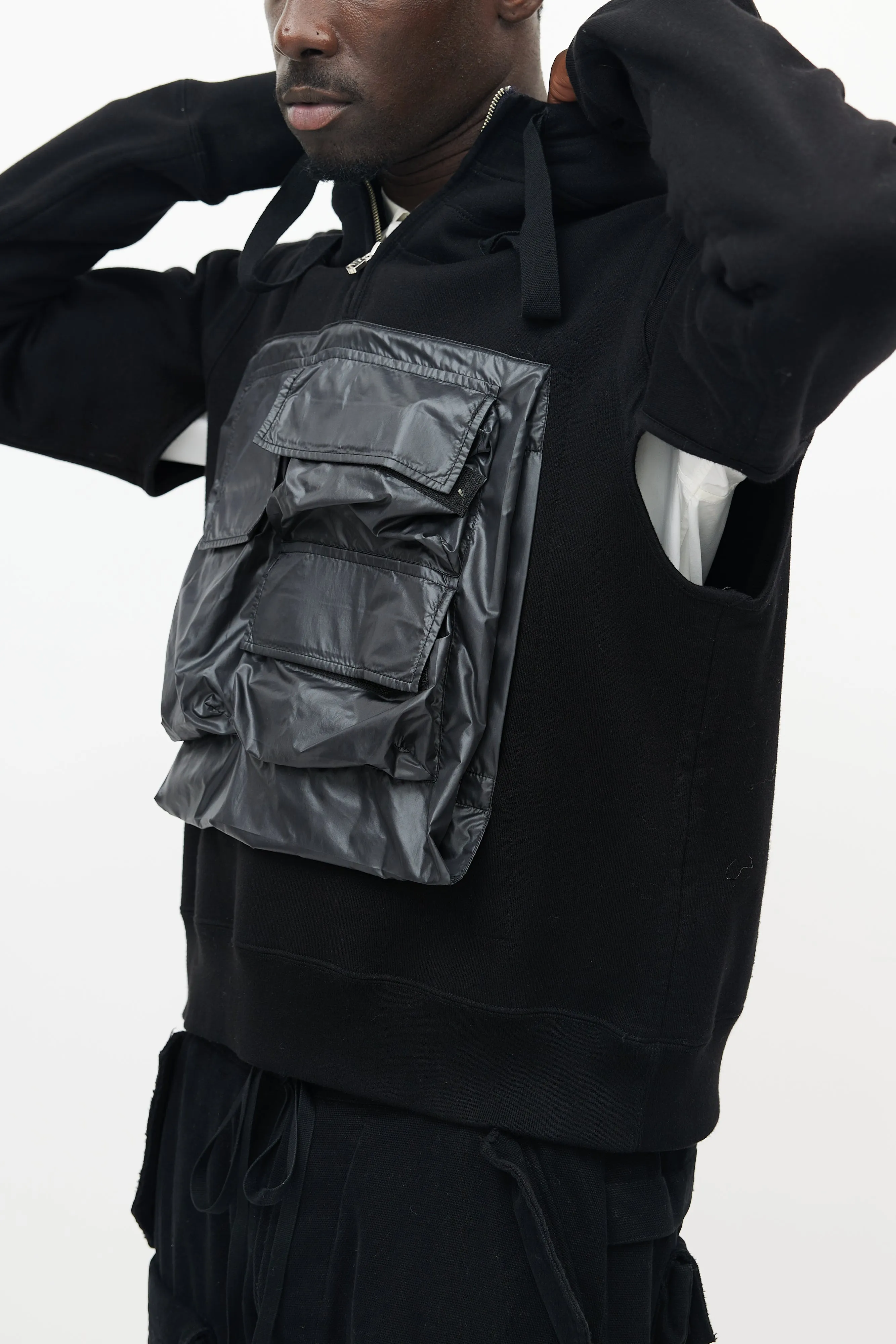 Black Quarter Zip Cargo Hoodie