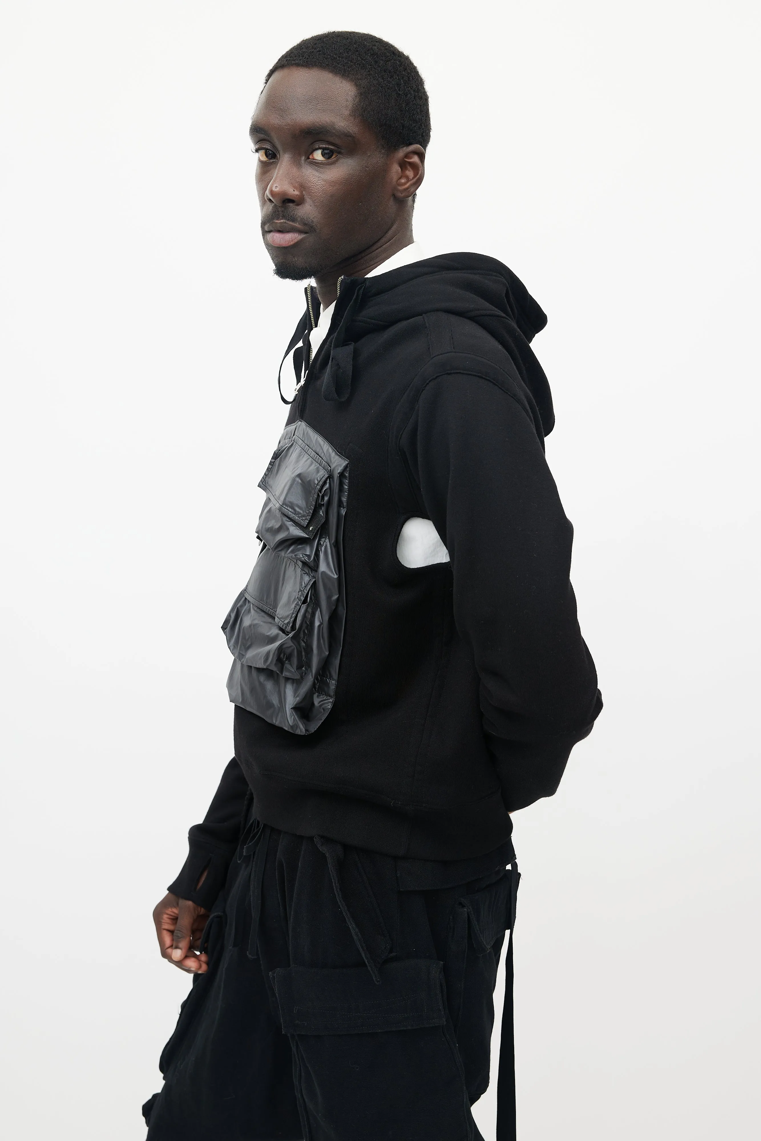 Black Quarter Zip Cargo Hoodie