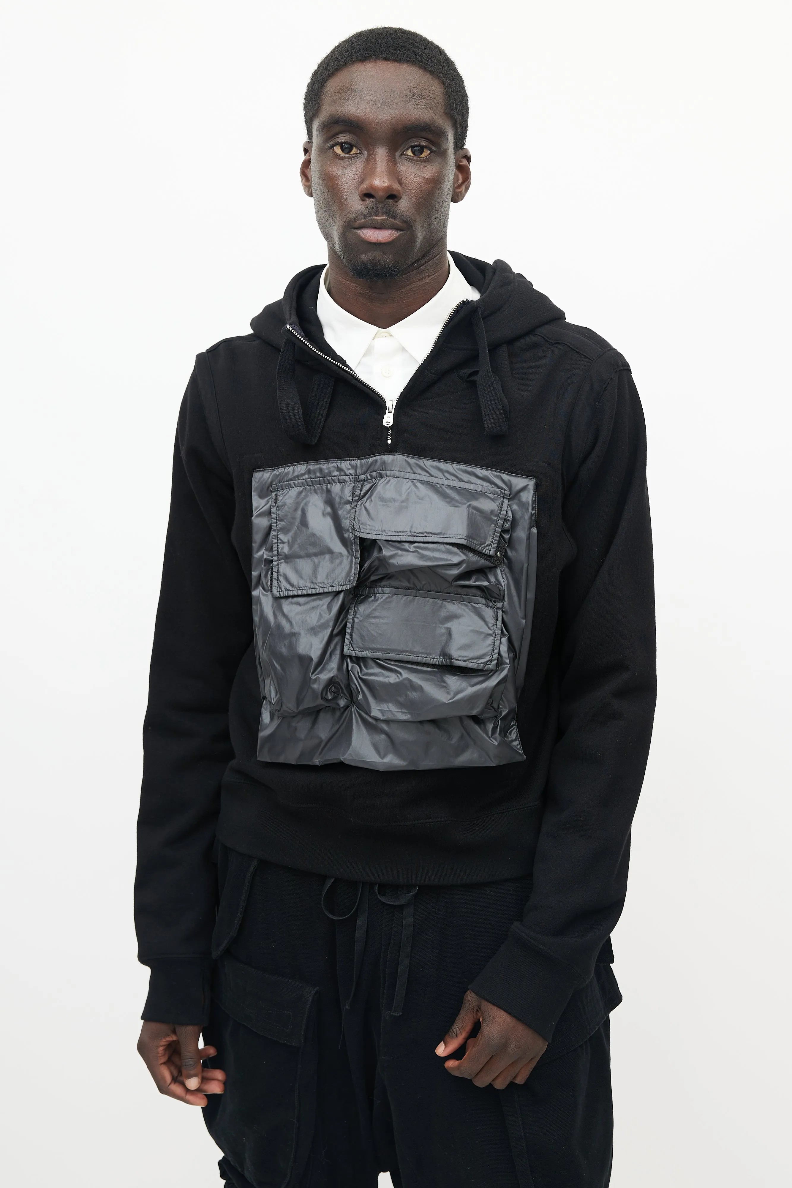 Black Quarter Zip Cargo Hoodie