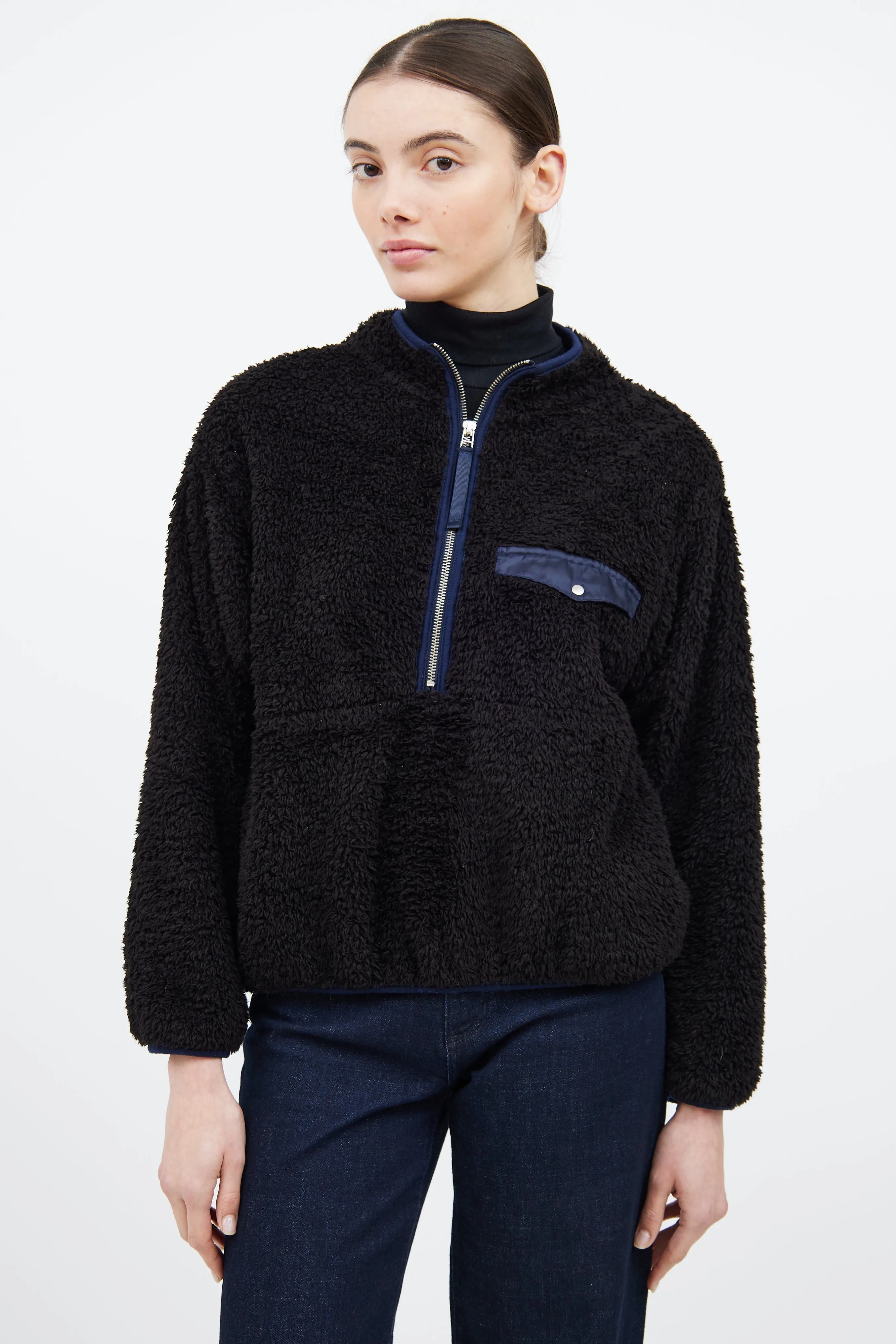 Black Quarter Zip Furry Jacket
