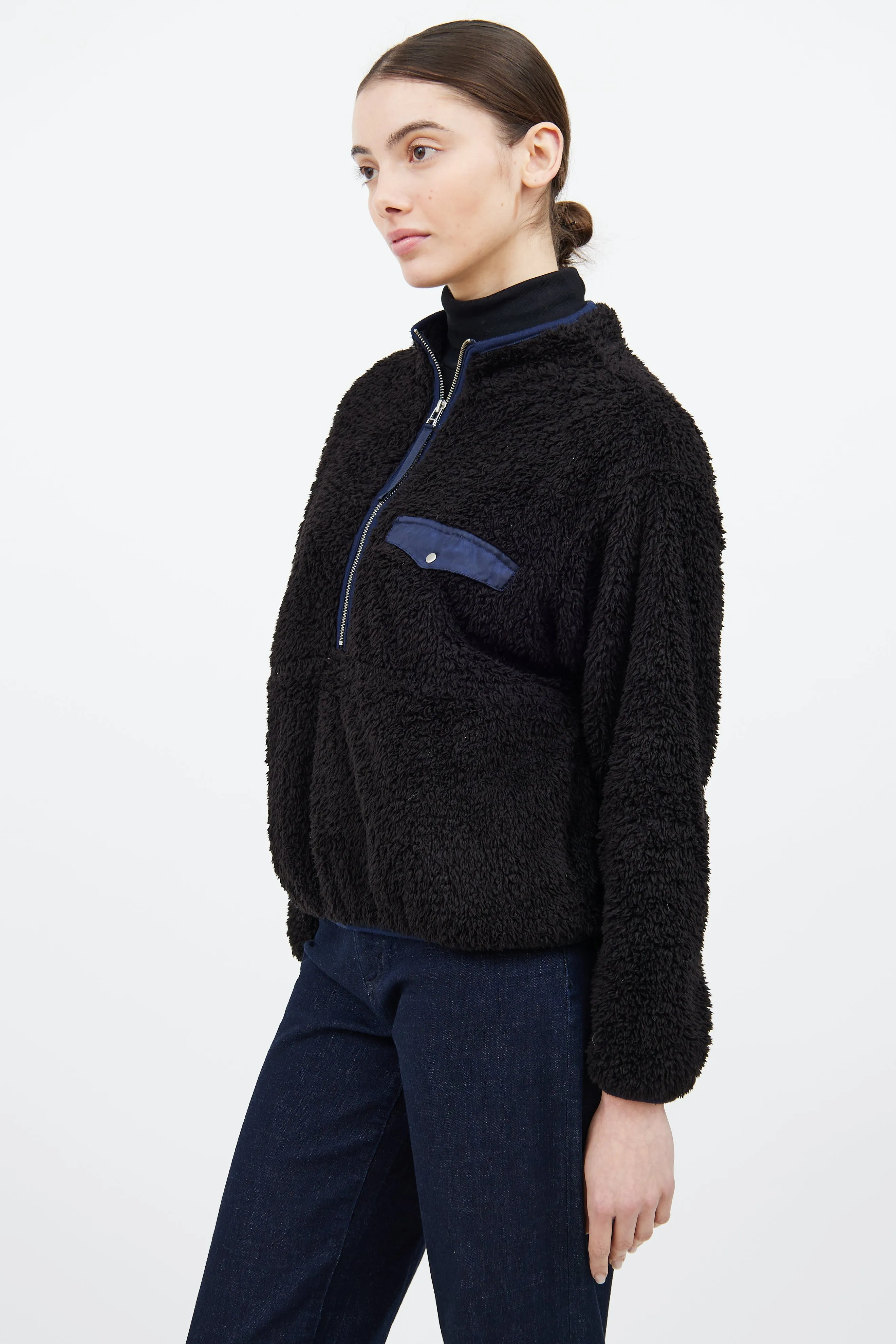 Black Quarter Zip Furry Jacket