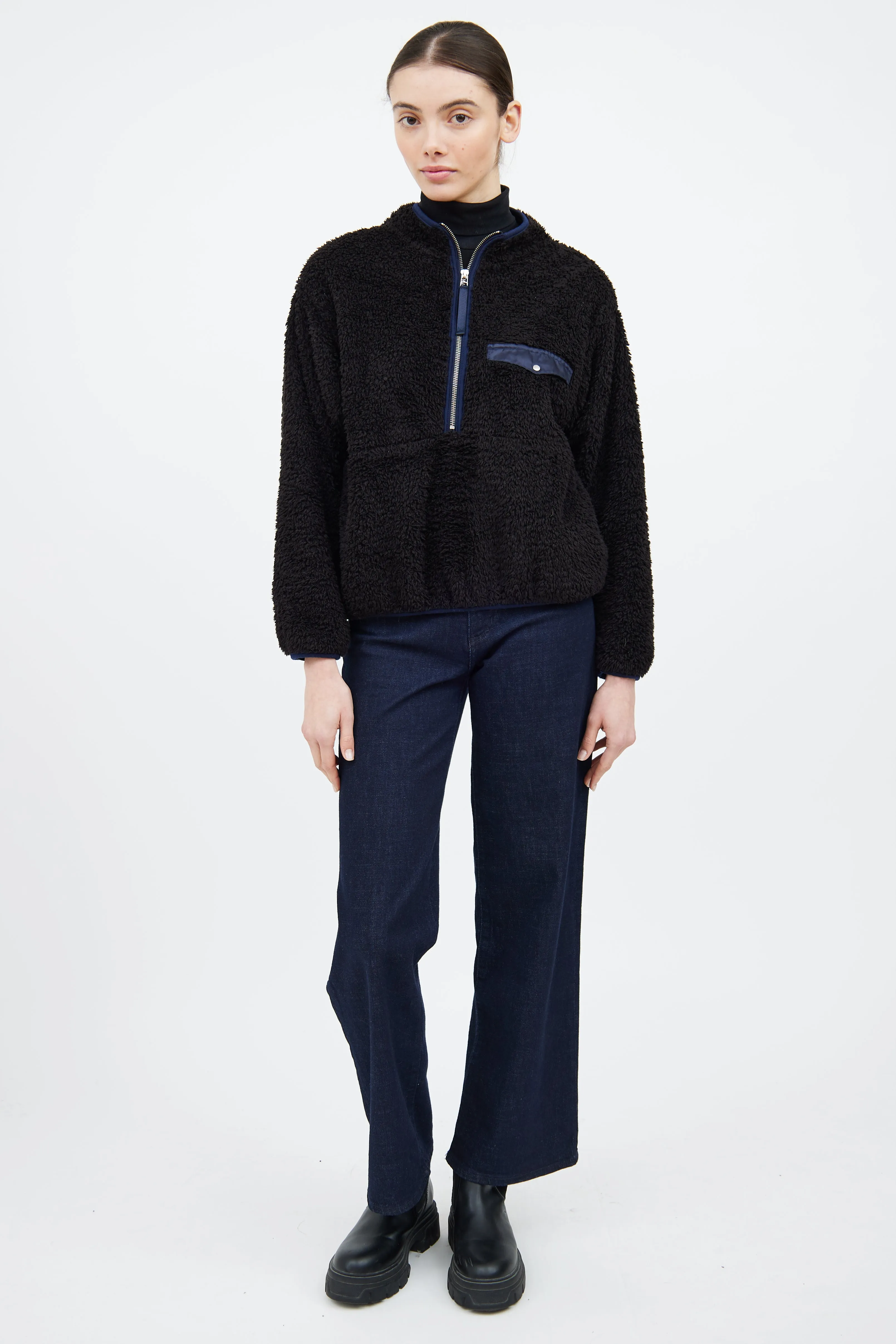 Black Quarter Zip Furry Jacket