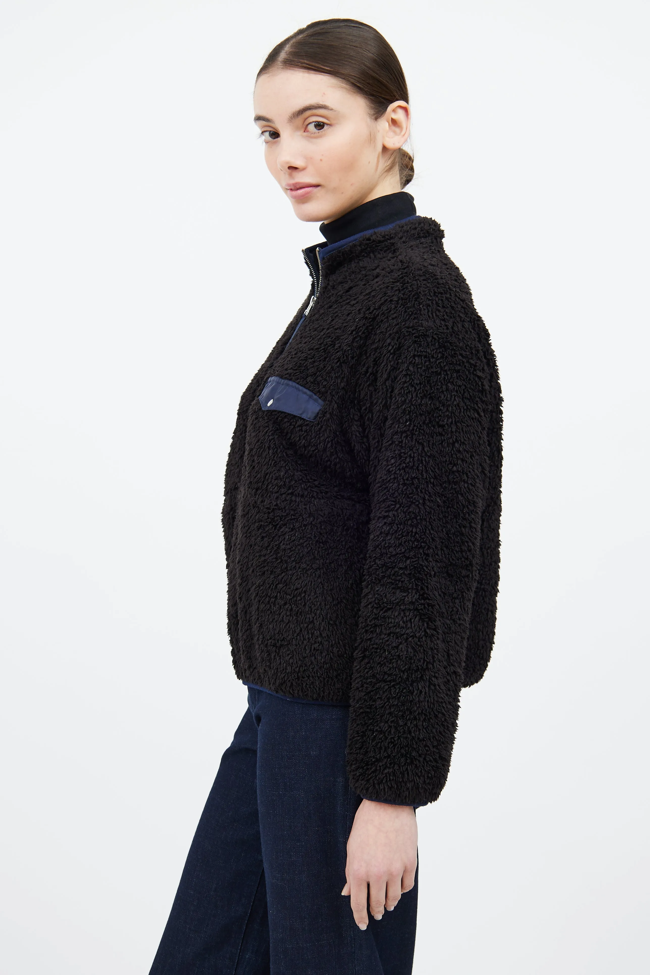 Black Quarter Zip Furry Jacket