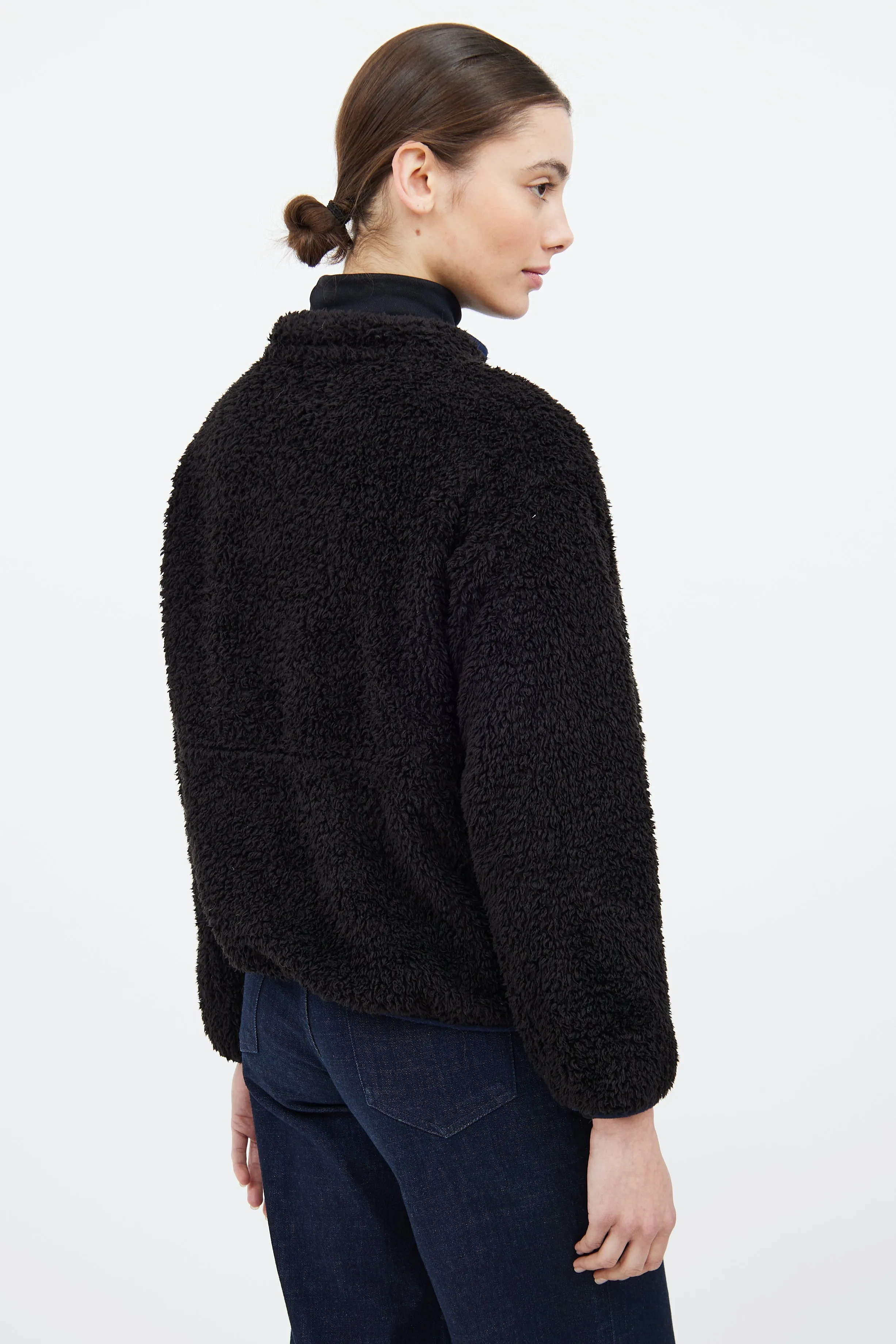 Black Quarter Zip Furry Jacket