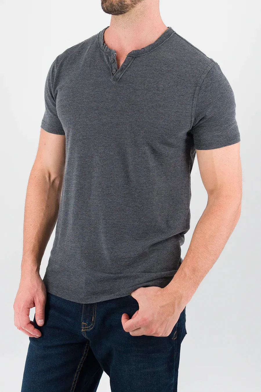 Burnout Henley-Dark Grey Heather - Devil Dogs