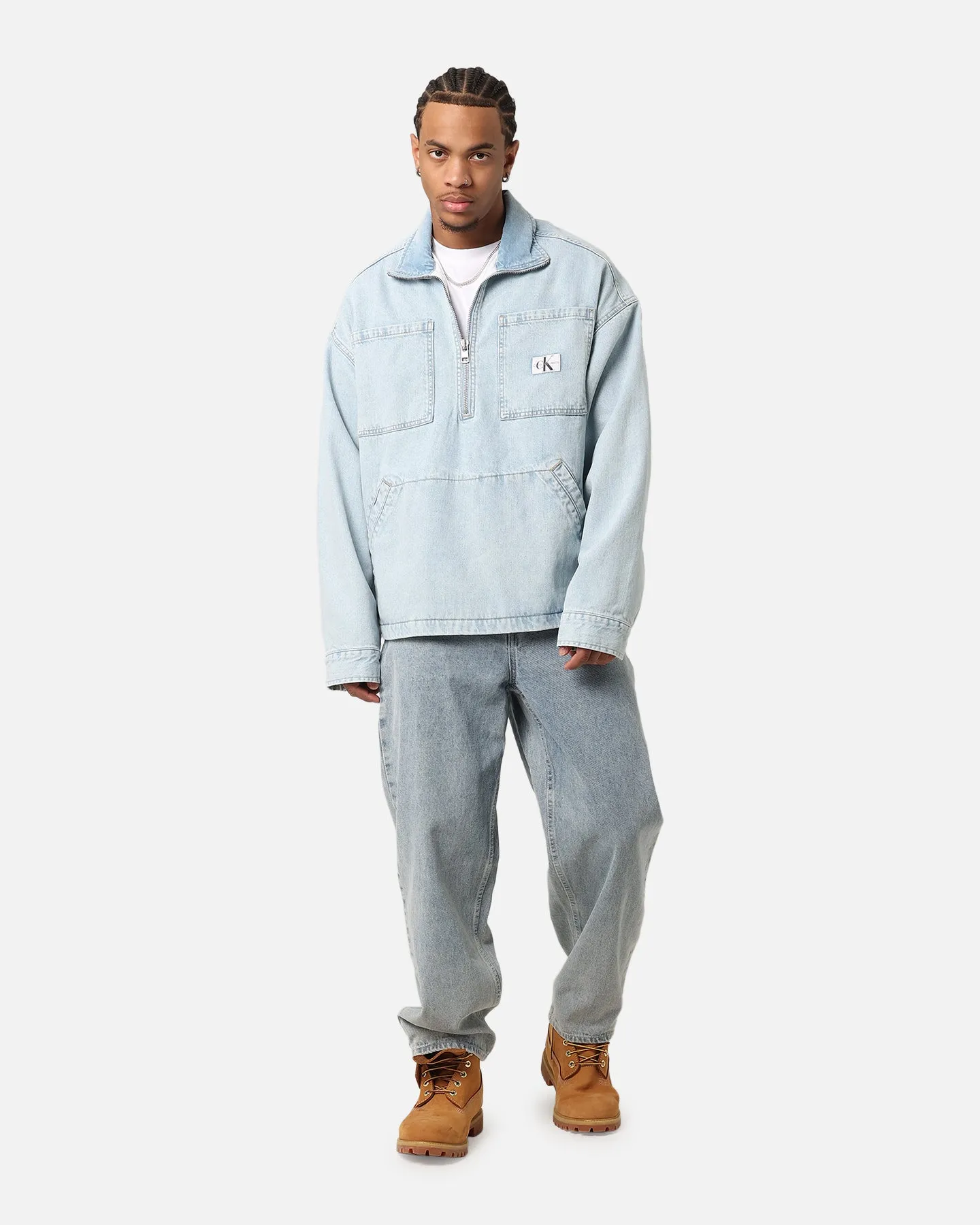 Calvin Klein Denim Pop Over Quarter Zip Jacket Light Blue