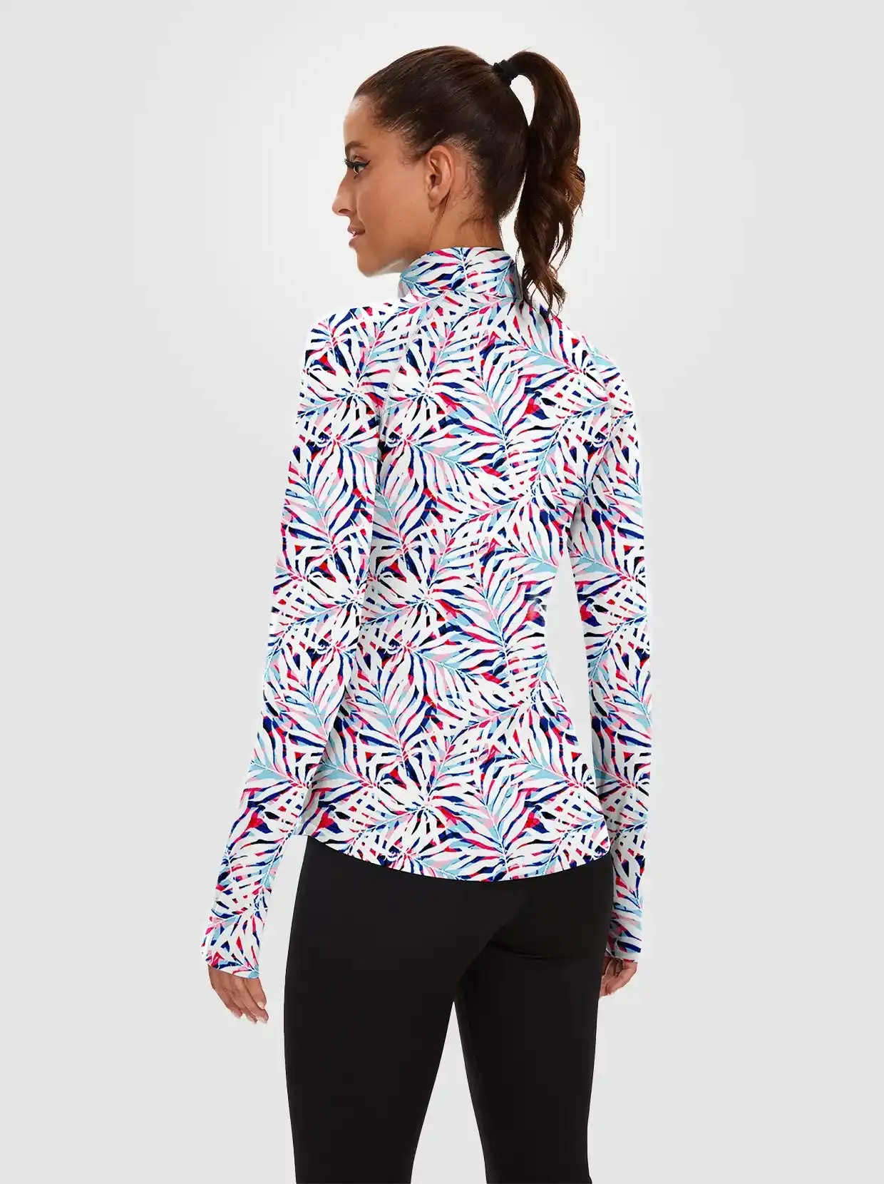 Colorful Leaves Quarter-zip Long-sleeve Fleece Tops for Women