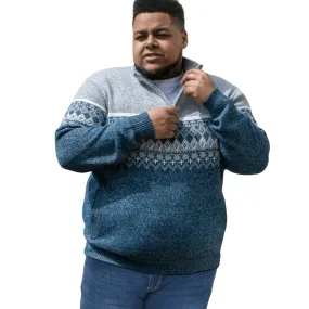 D555 Mens Ruddington Big & Tall Fairisle Half Zip Knitted Jumper