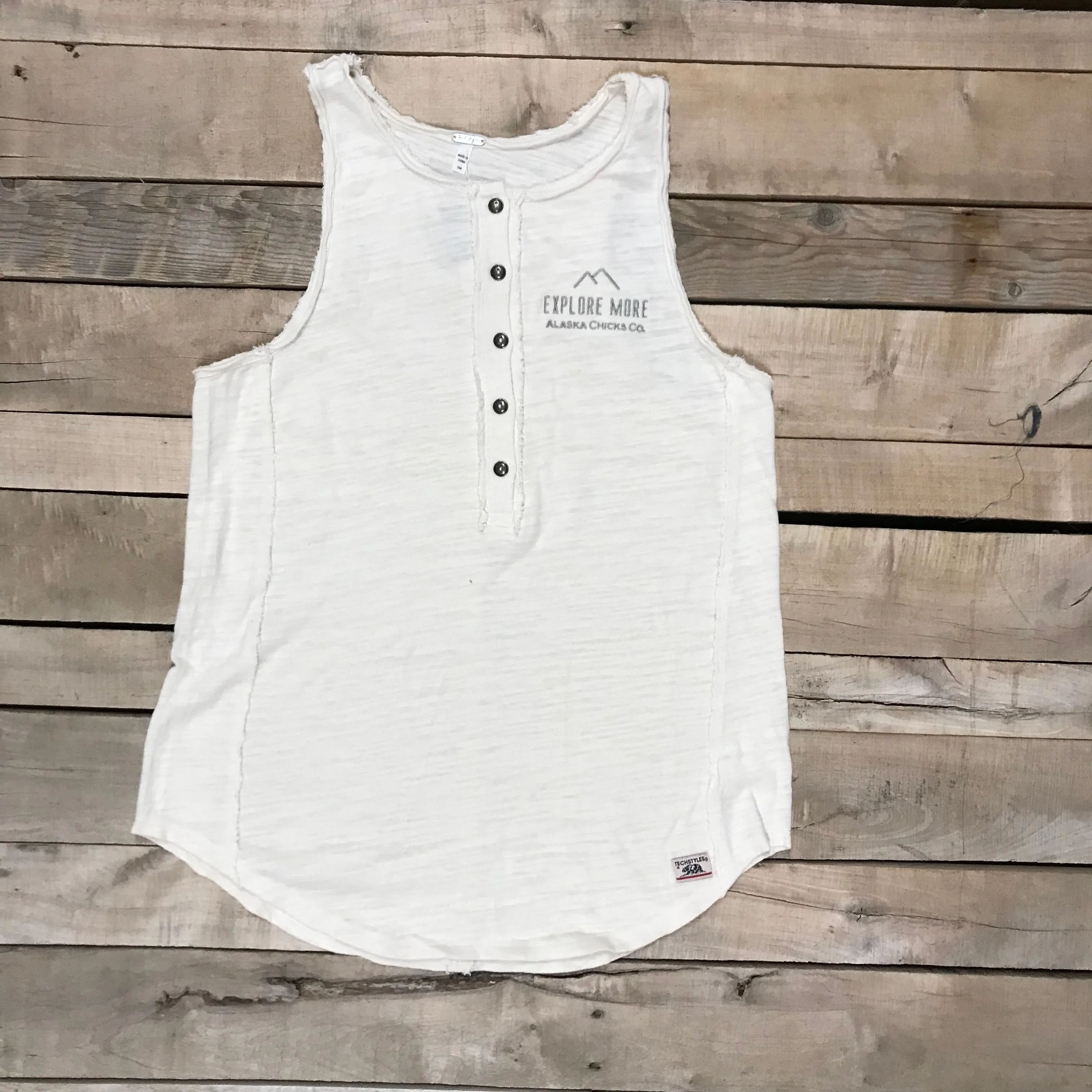 Distressed Henley Tank Top