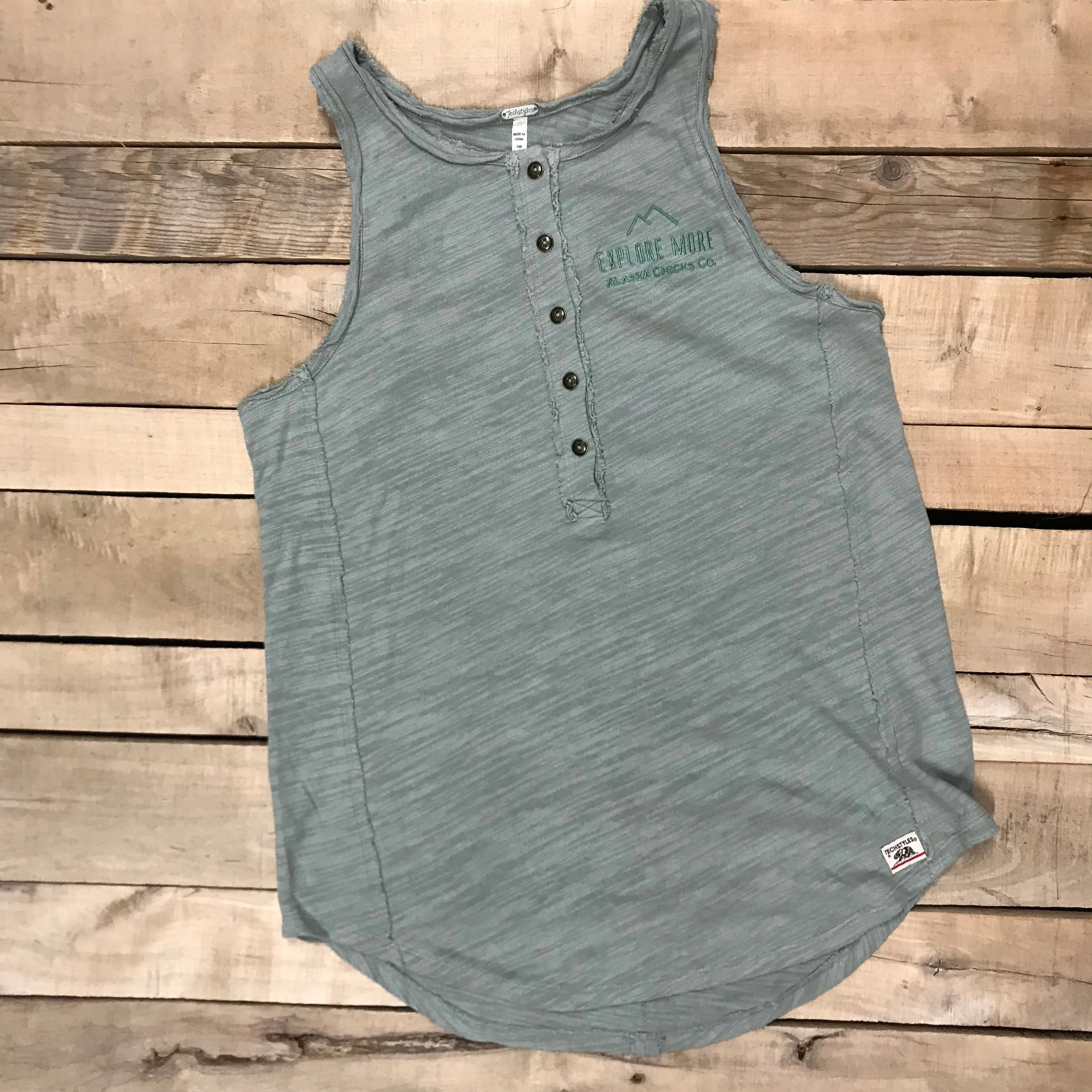 Distressed Henley Tank Top