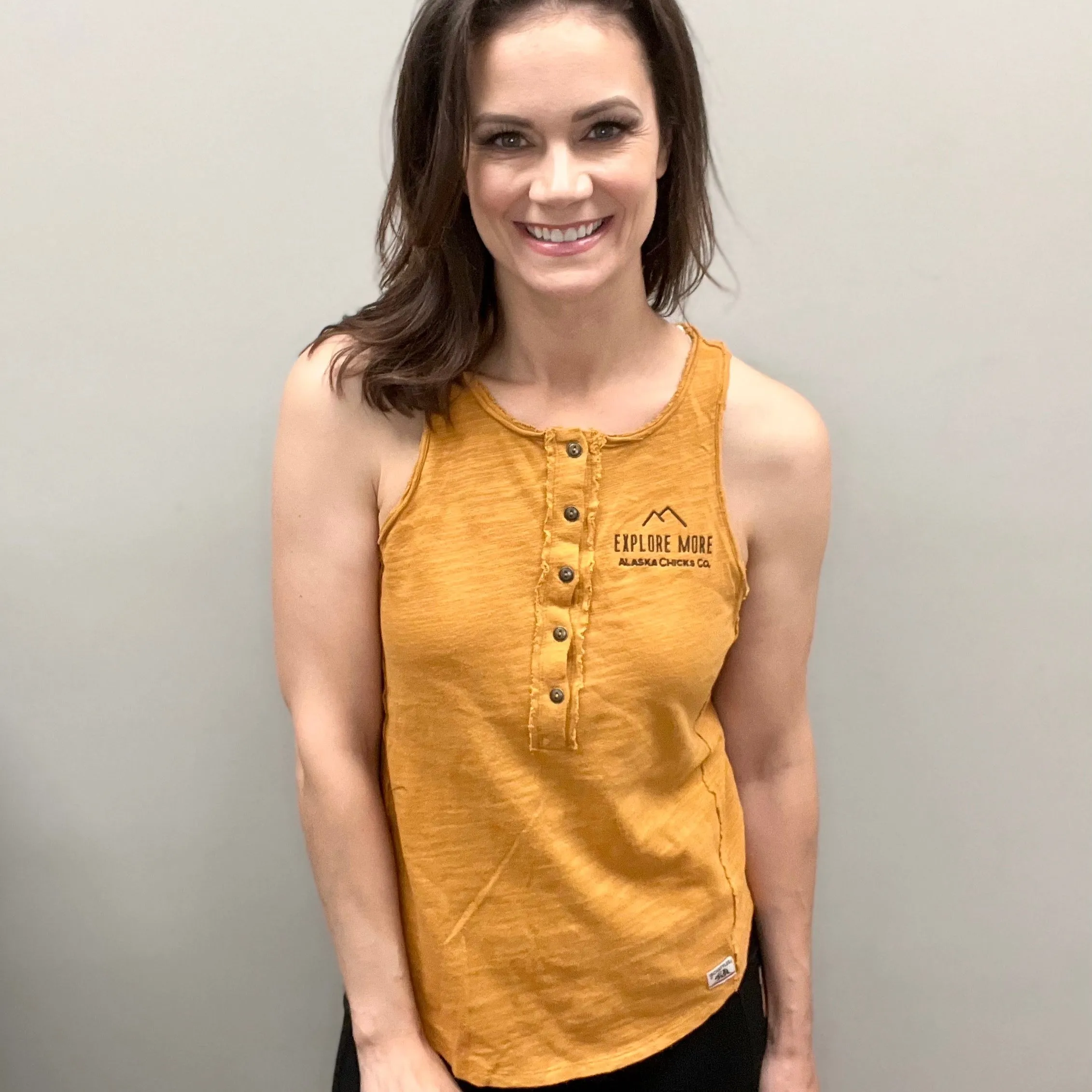 Distressed Henley Tank Top