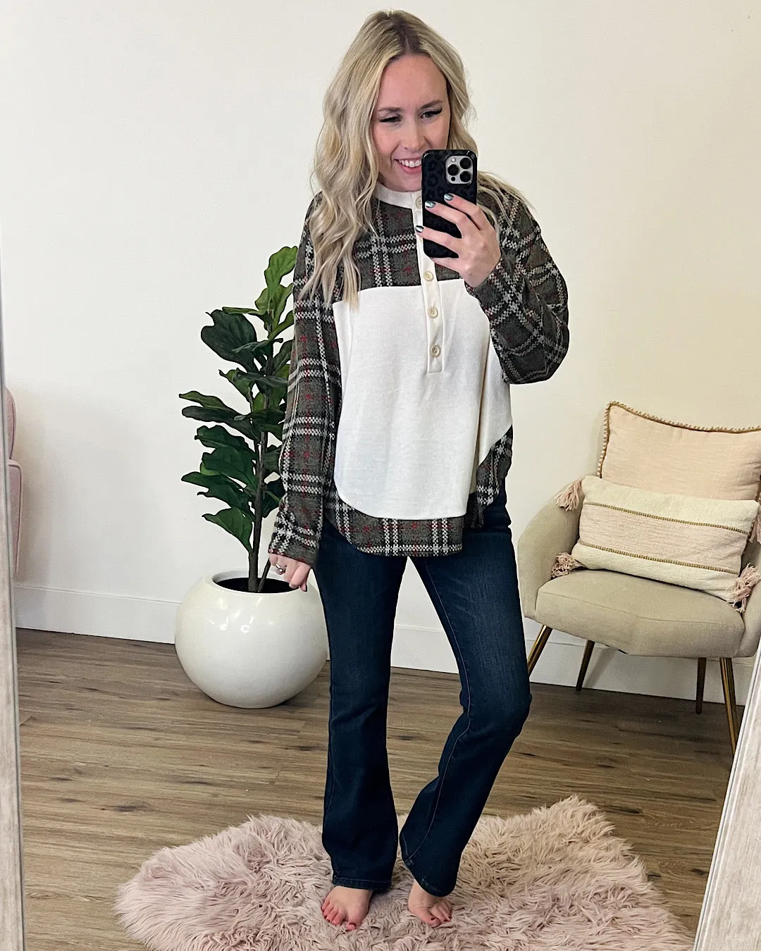 Dolly Plaid Color Block Henley FINAL SALE