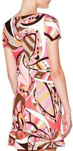 Draped-neck Multicolored Silk Dress