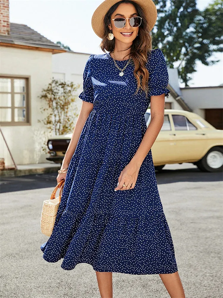 DressBetty - 2024 Summer Casual O-Neck Short Sleeve Beach Boho Dress