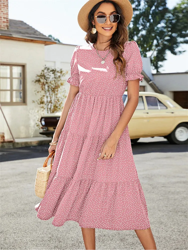DressBetty - 2024 Summer Casual O-Neck Short Sleeve Beach Boho Dress